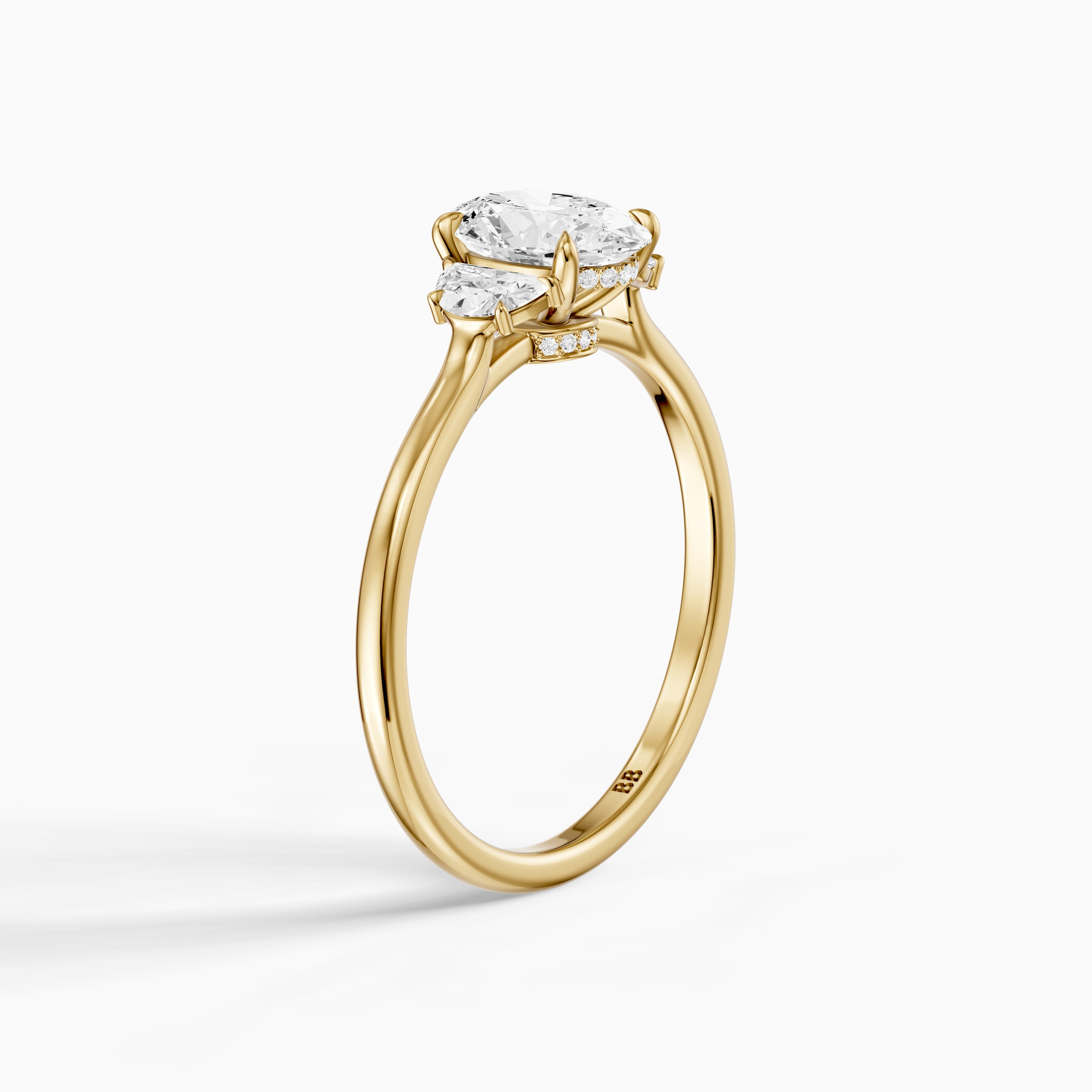 Aitana Oval Lab Diamond Ring with Half Moon Side Stones and Hidden Halo