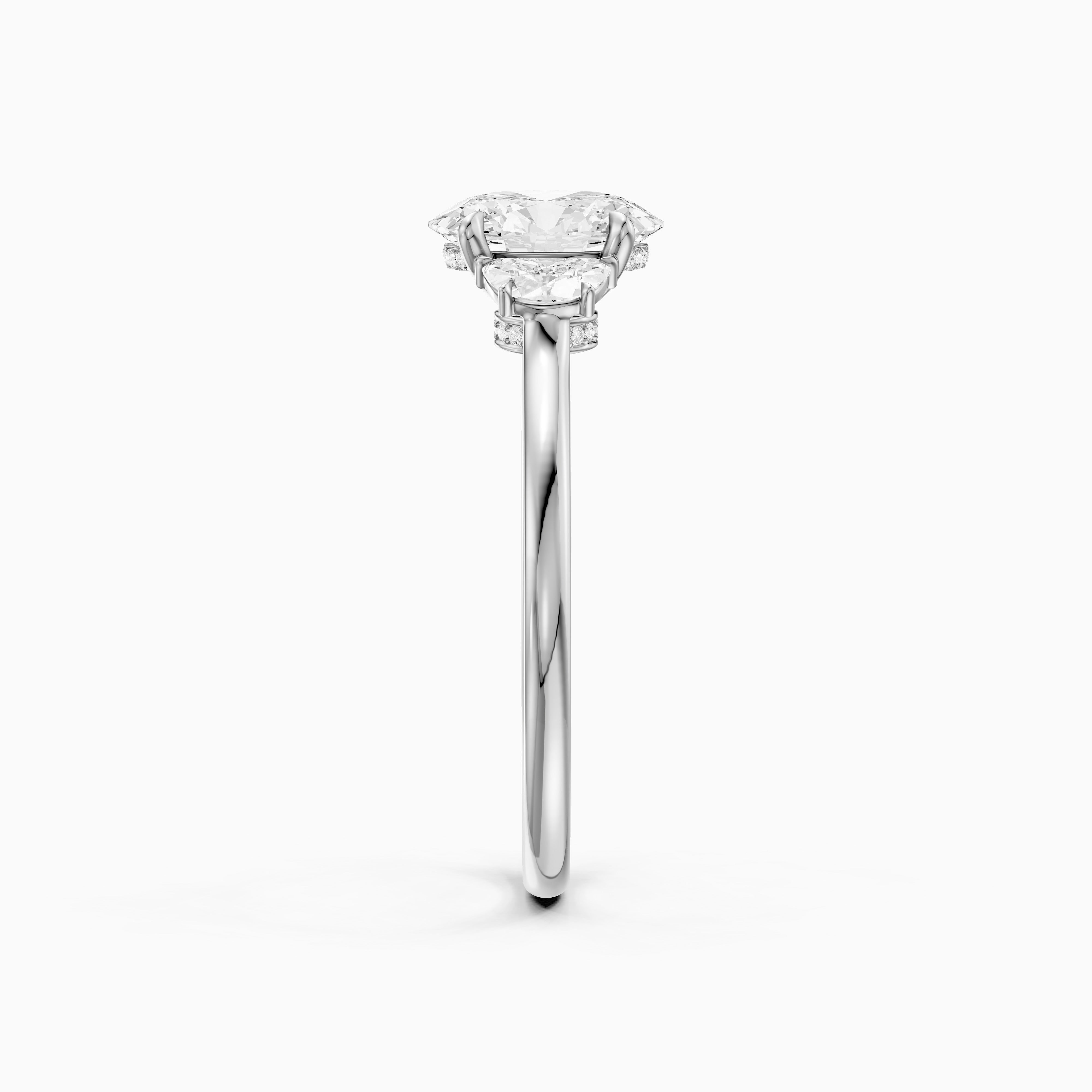 Aitana Oval Moissanite Ring with Half Moon Side Stones and Hidden Halo