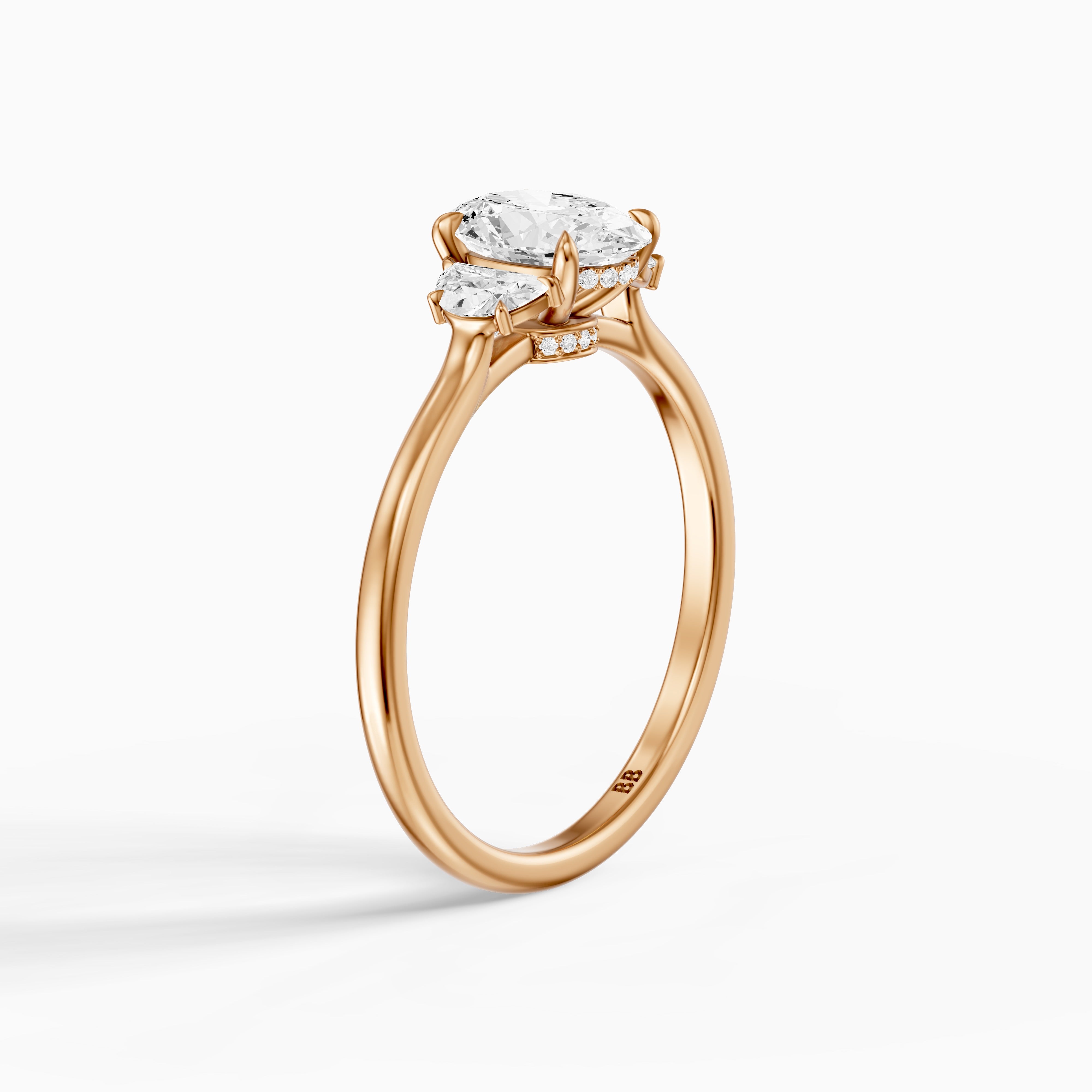Aitana Oval Moissanite Ring with Half Moon Side Stones and Hidden Halo