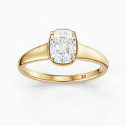 Alaina Elongated Cushion Lab Grown Diamond Ring with Tulip Setting and Hidden Accent