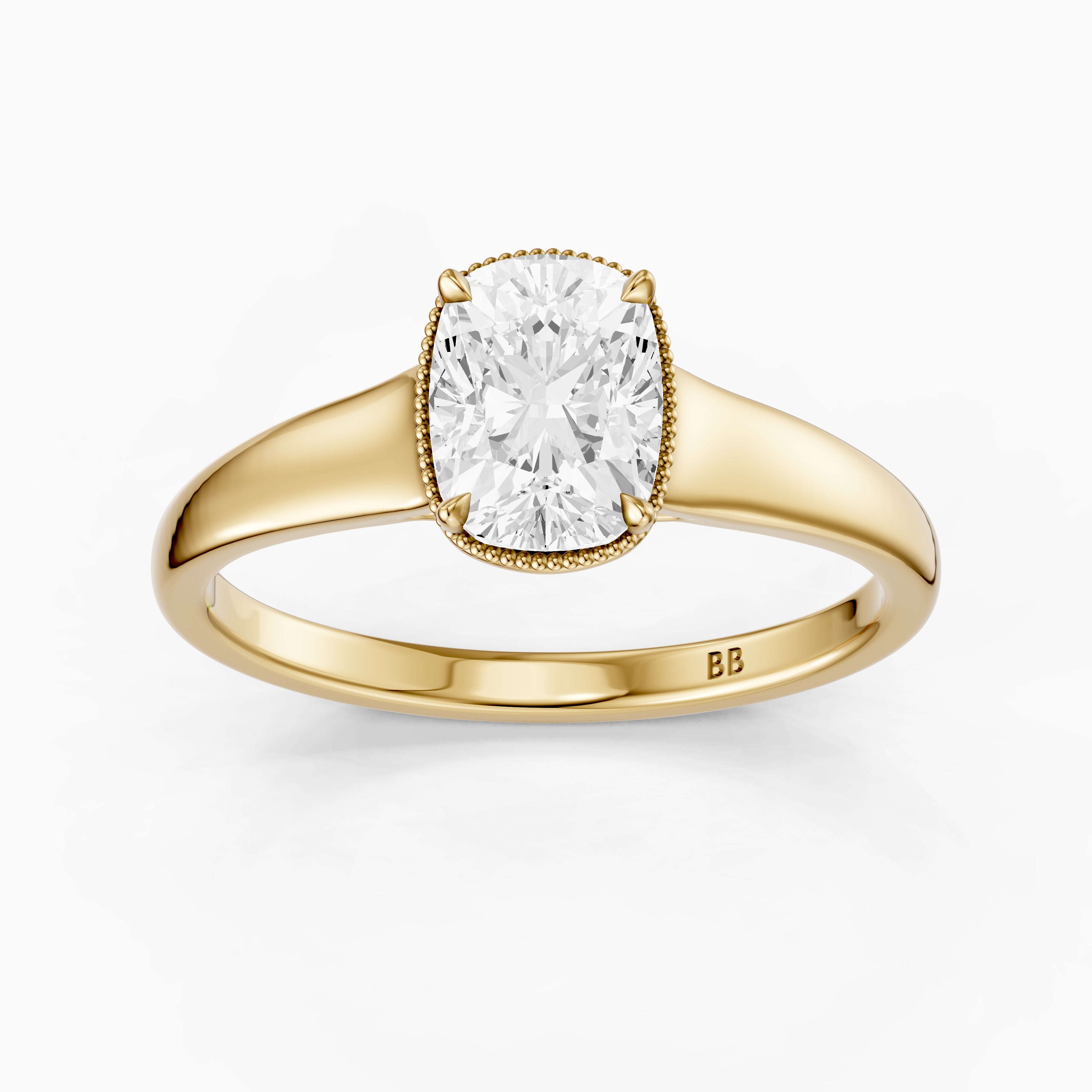 Alaina Elongated Cushion Lab Grown Diamond Ring with Tulip Setting and Hidden Accent
