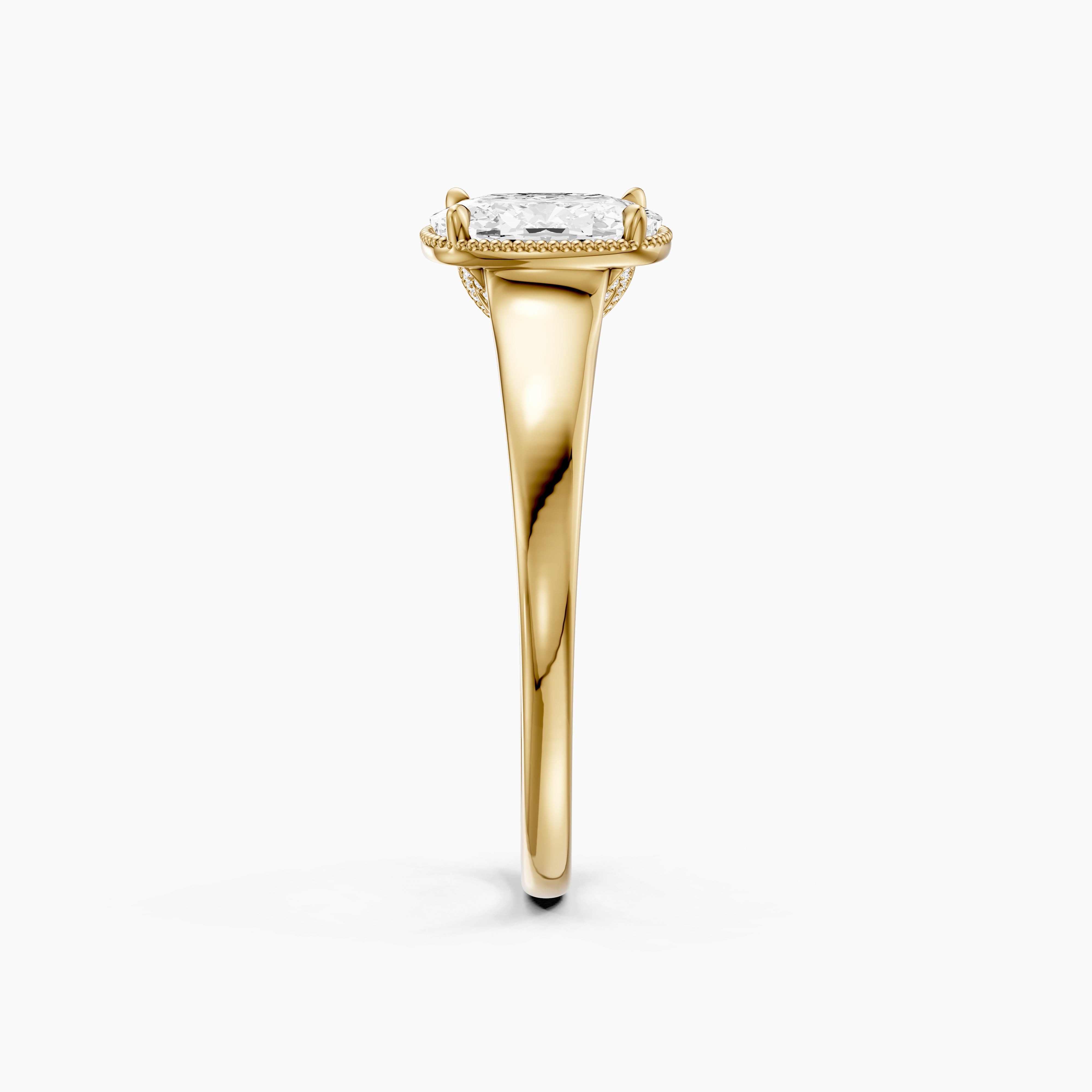 Alaina Elongated Cushion Moissanite Diamond Ring with Tulip Setting and Hidden Accent