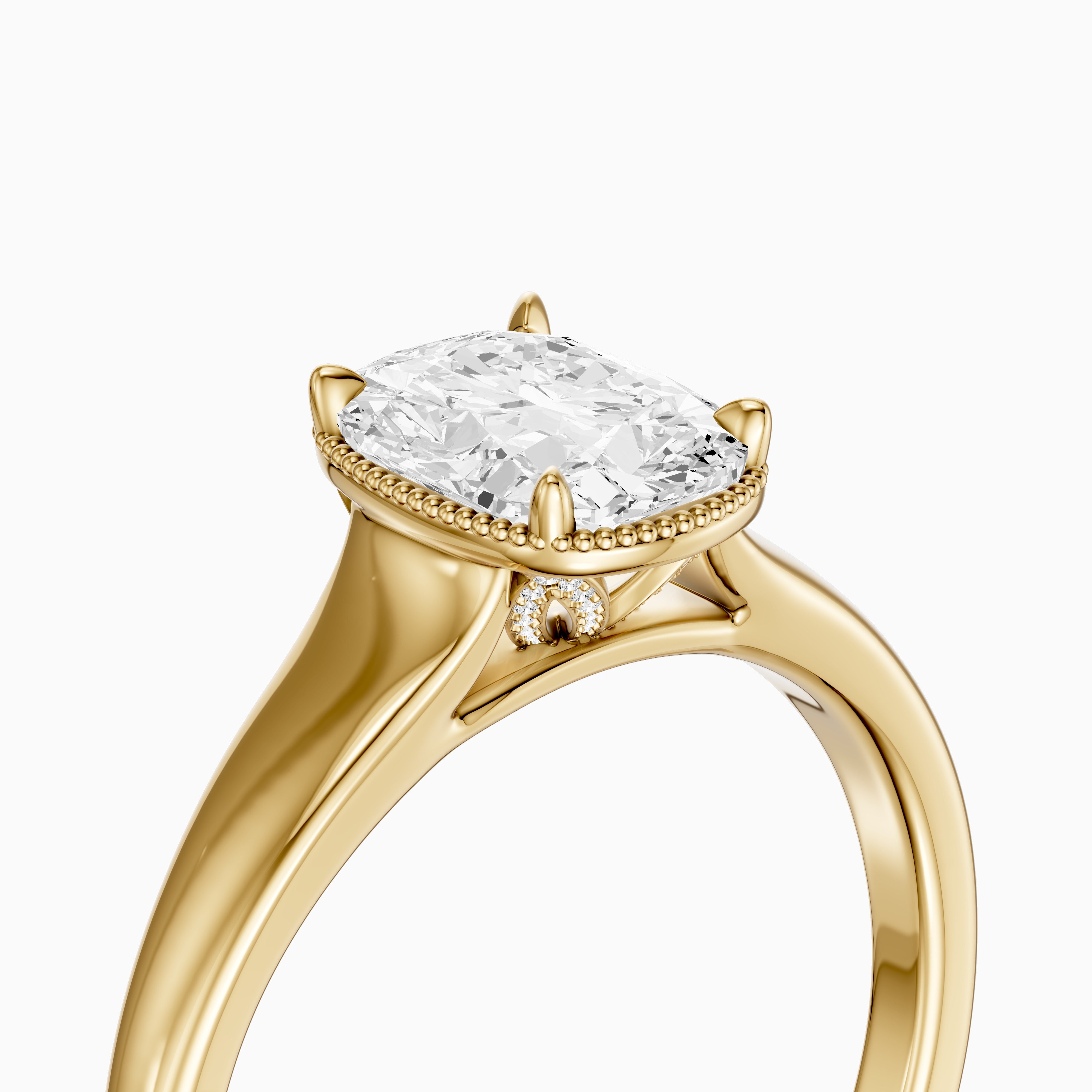 Alaina Elongated Cushion Moissanite Diamond Ring with Tulip Setting and Hidden Accent