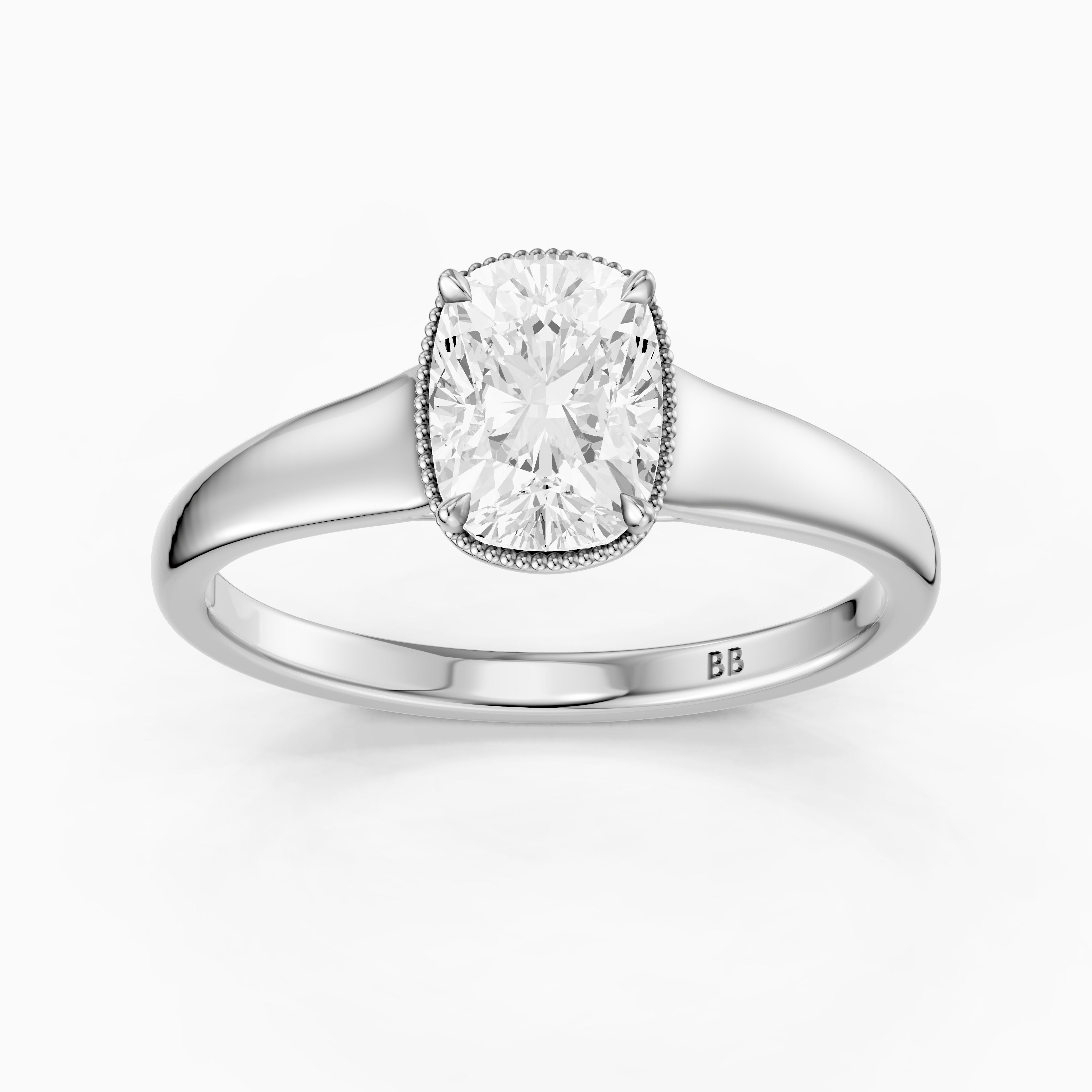 Alaina Elongated Cushion Moissanite Diamond Ring with Tulip Setting and Hidden Accent