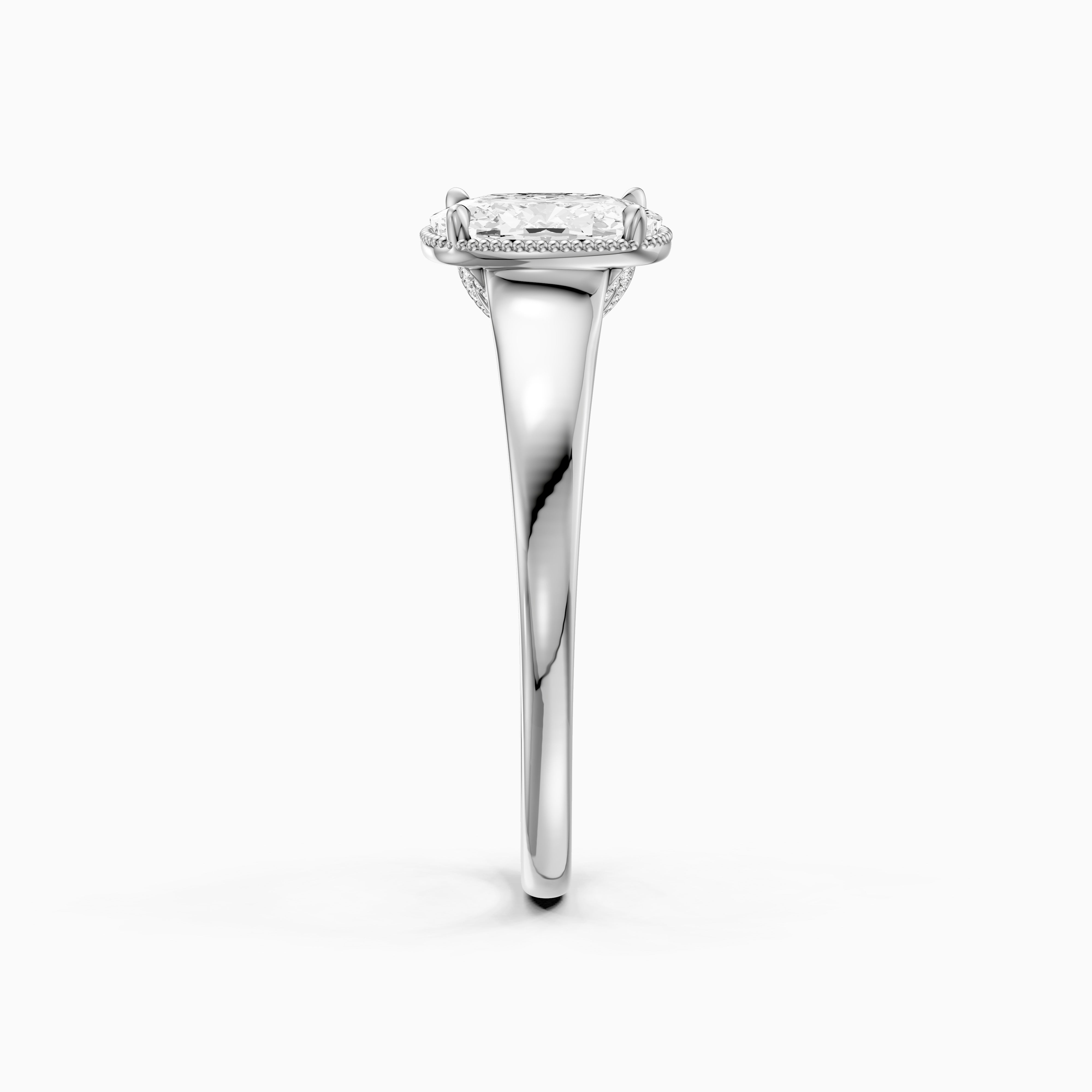 Alaina Elongated Cushion Moissanite Diamond Ring with Tulip Setting and Hidden Accent