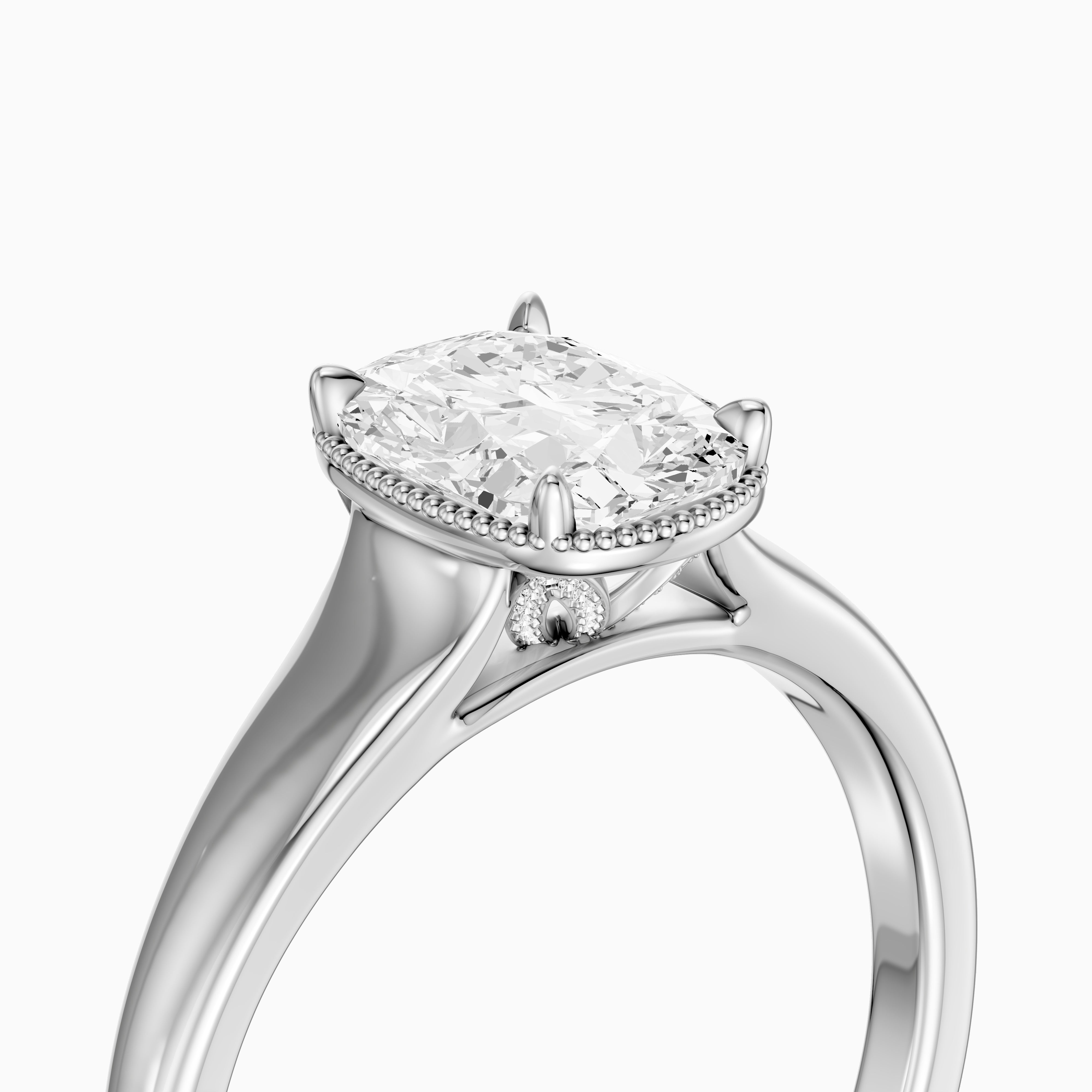 Alaina Elongated Cushion Moissanite Diamond Ring with Tulip Setting and Hidden Accent