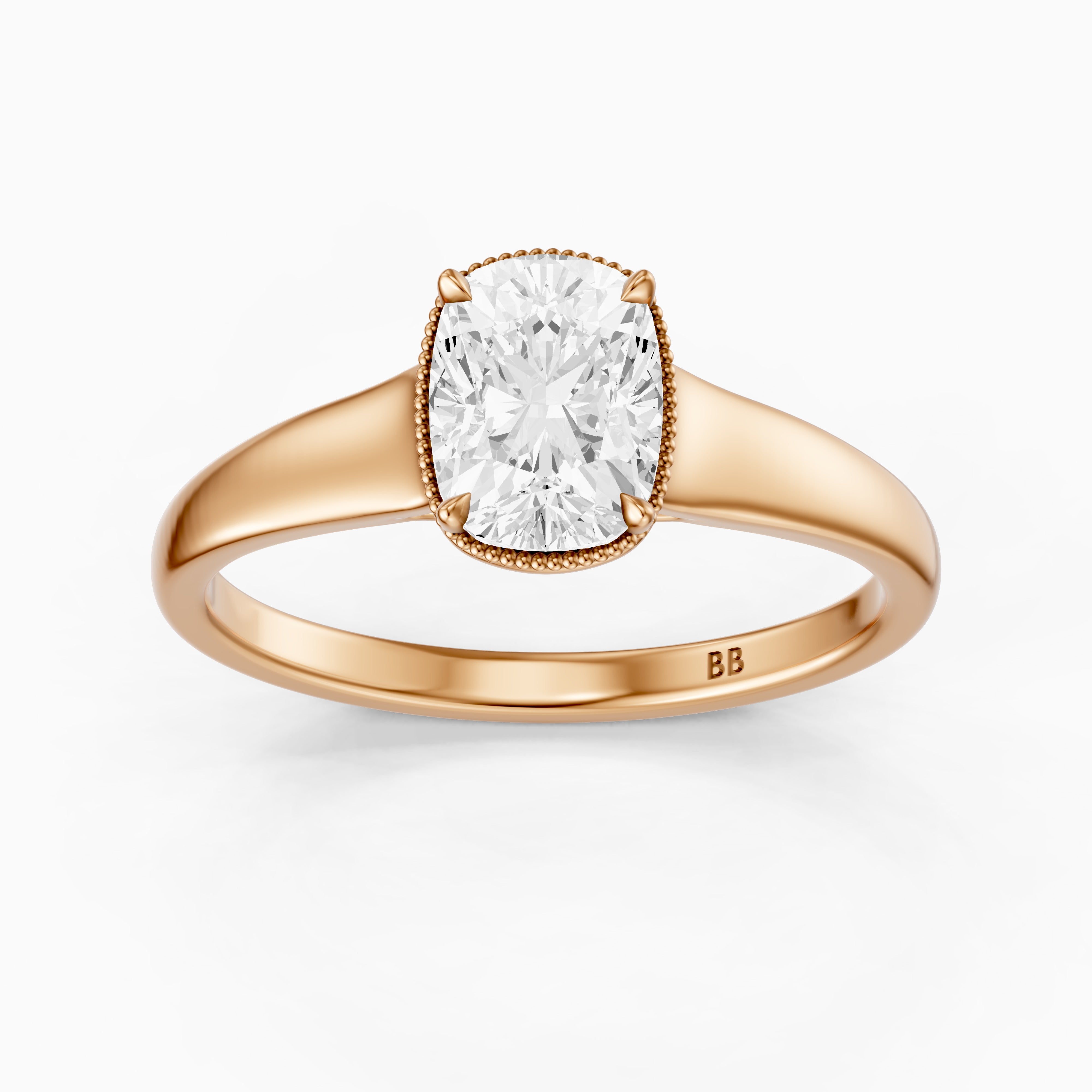 Alaina Elongated Cushion Moissanite Diamond Ring with Tulip Setting and Hidden Accent