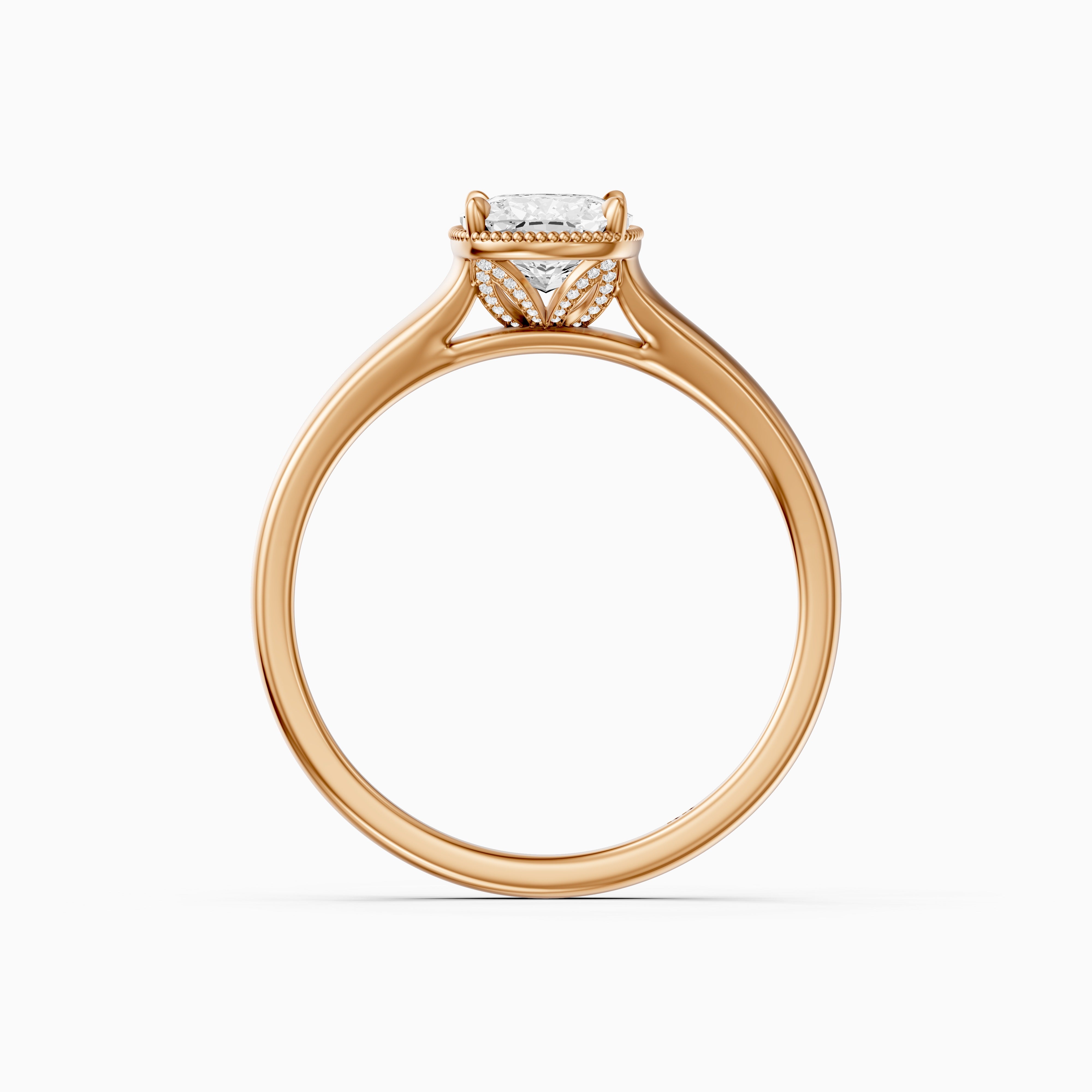 Alaina Elongated Cushion Moissanite Diamond Ring with Tulip Setting and Hidden Accent