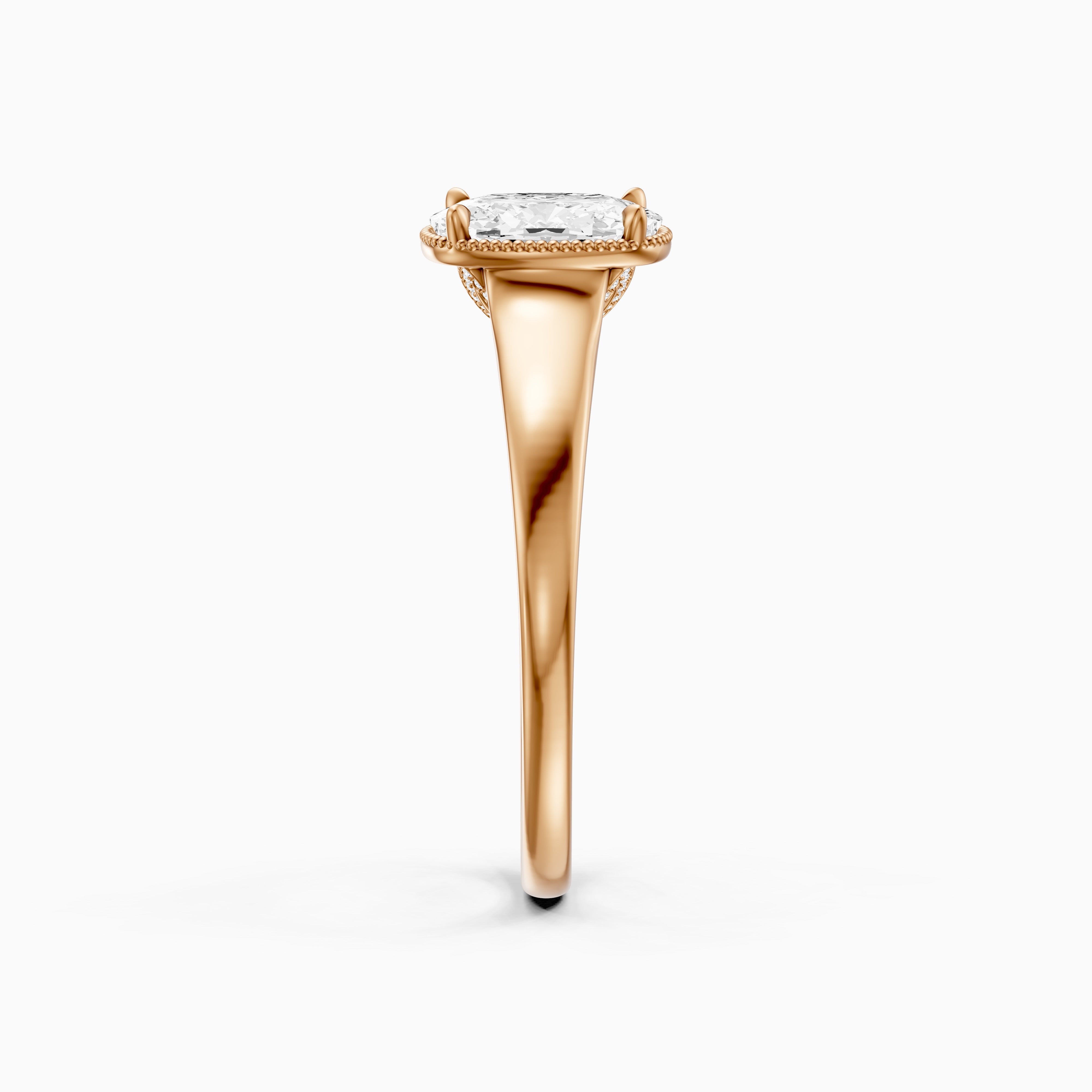 Alaina Elongated Cushion Moissanite Diamond Ring with Tulip Setting and Hidden Accent