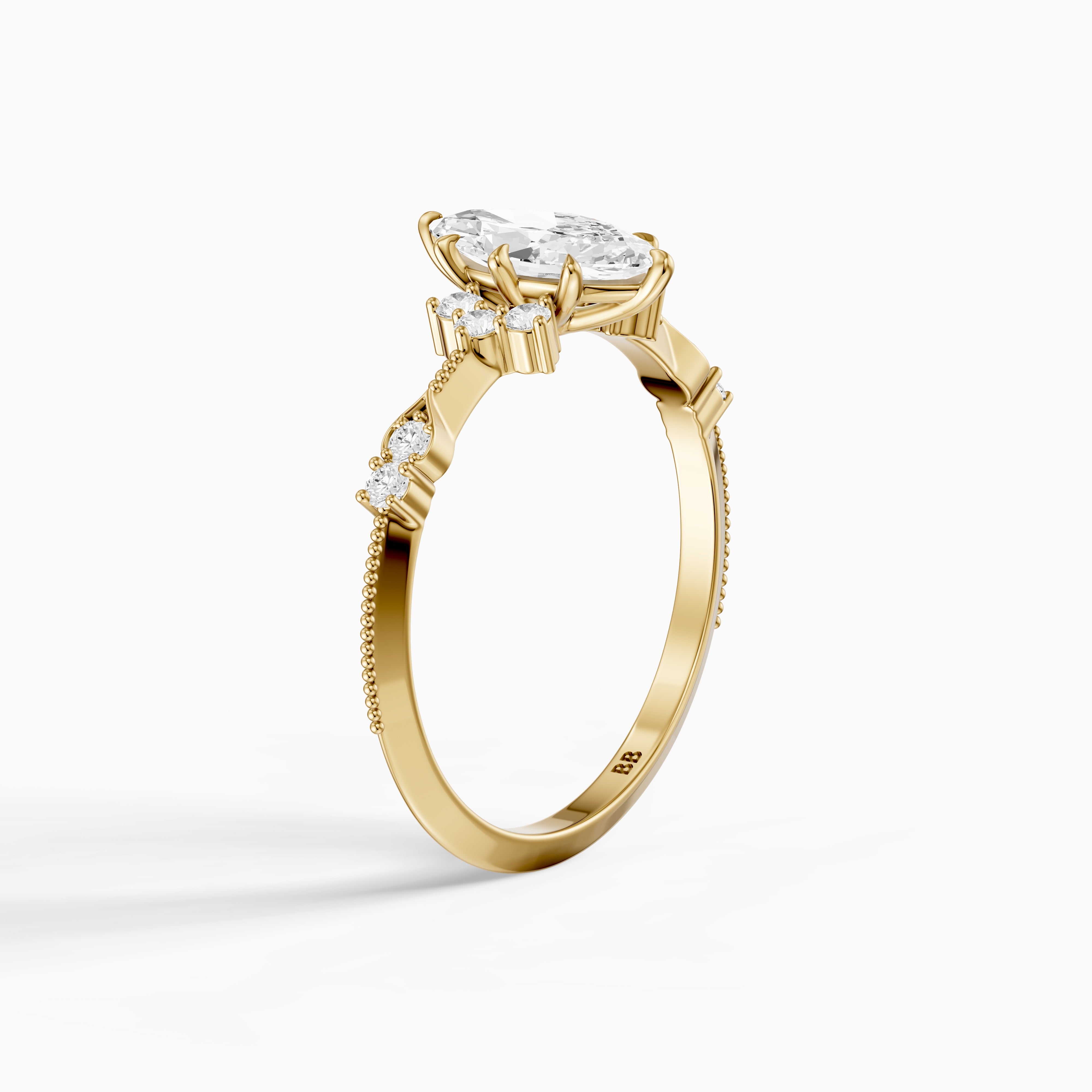 Wren Marquise Lab Grown Diamond Ring with Cluster Side Stones and Vintage Band