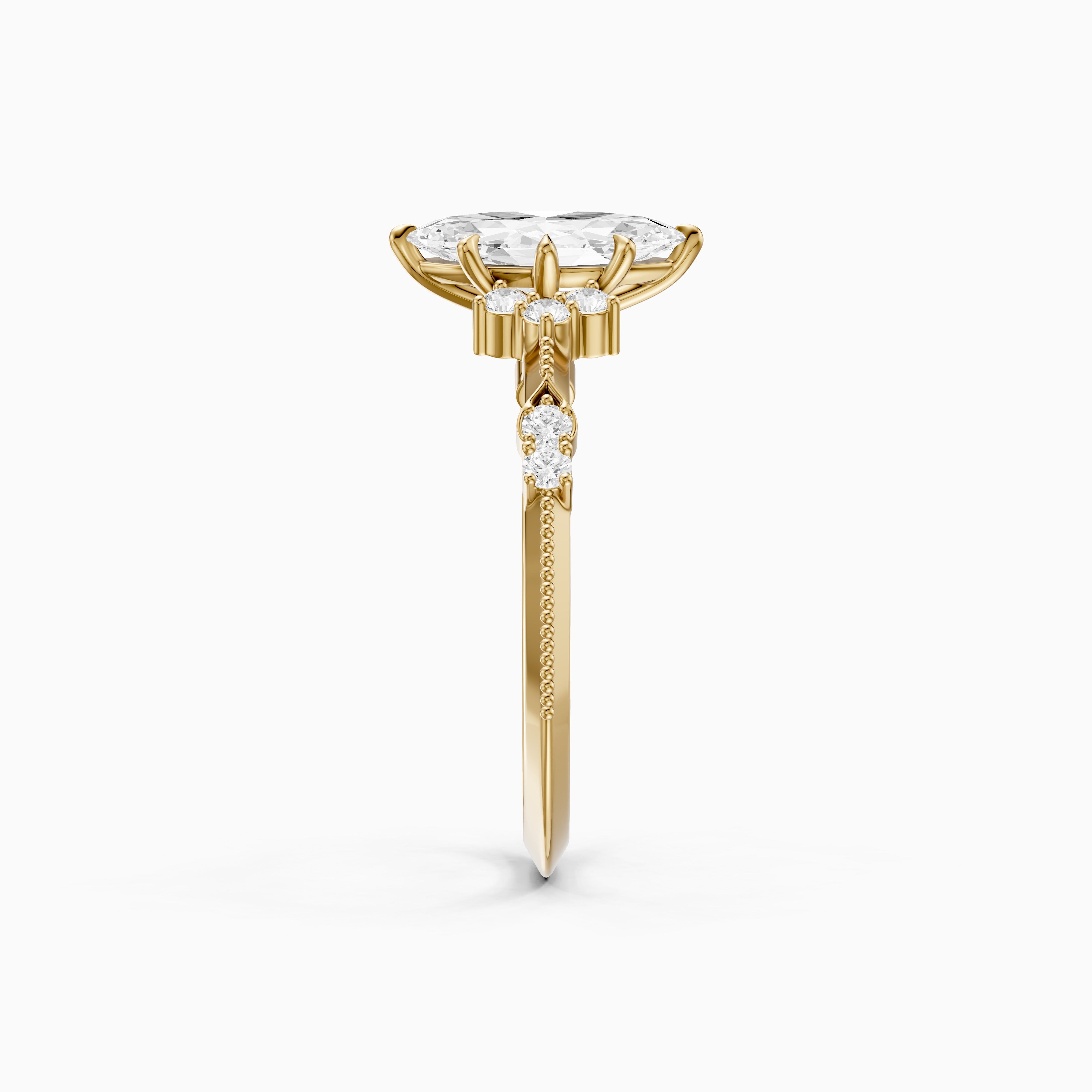 Wren Marquise Lab Grown Diamond Ring with Cluster Side Stones and Vintage Band