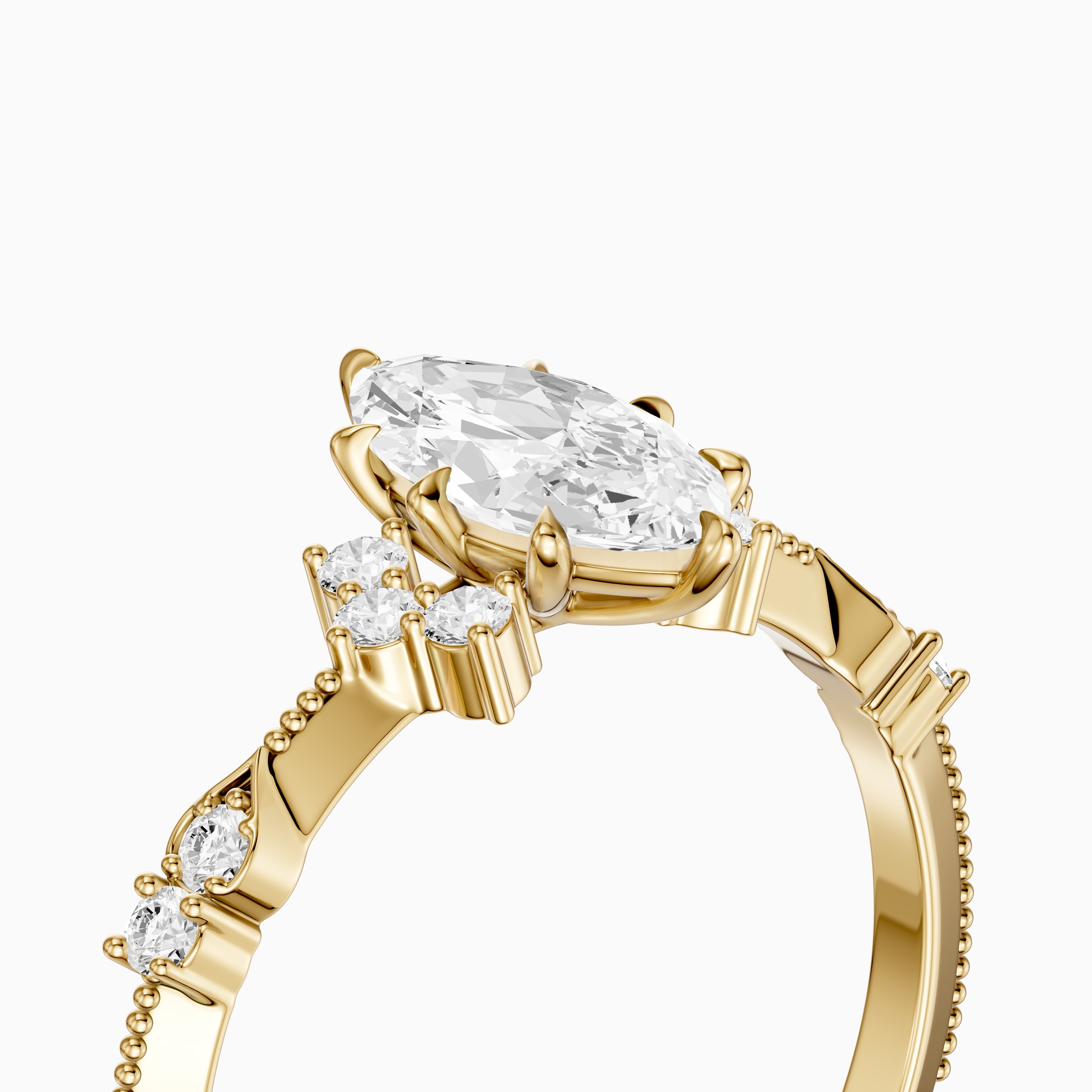 Wren Marquise Lab Grown Diamond Ring with Cluster Side Stones and Vintage Band