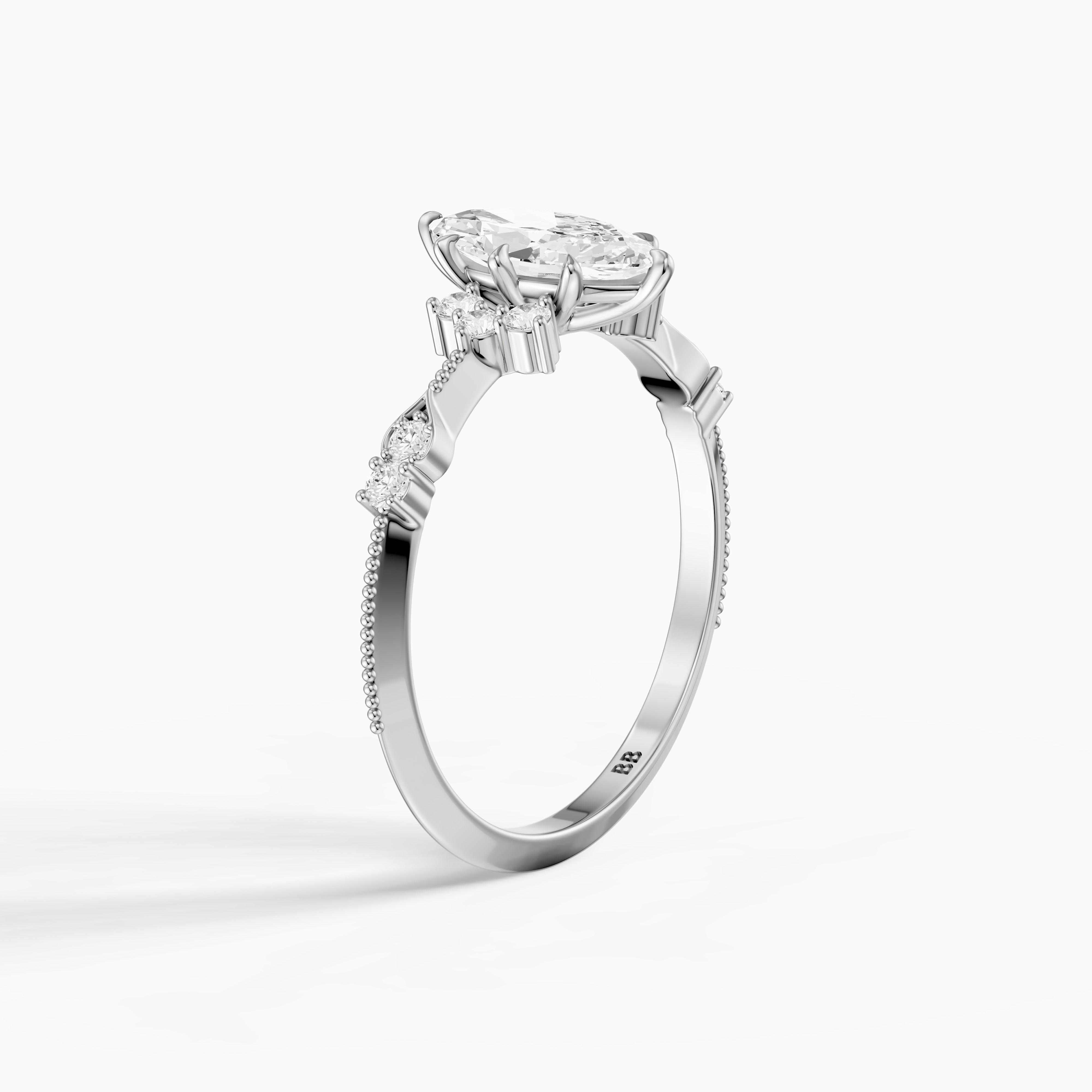 Wren Marquise Lab Grown Diamond Ring with Cluster Side Stones and Vintage Band