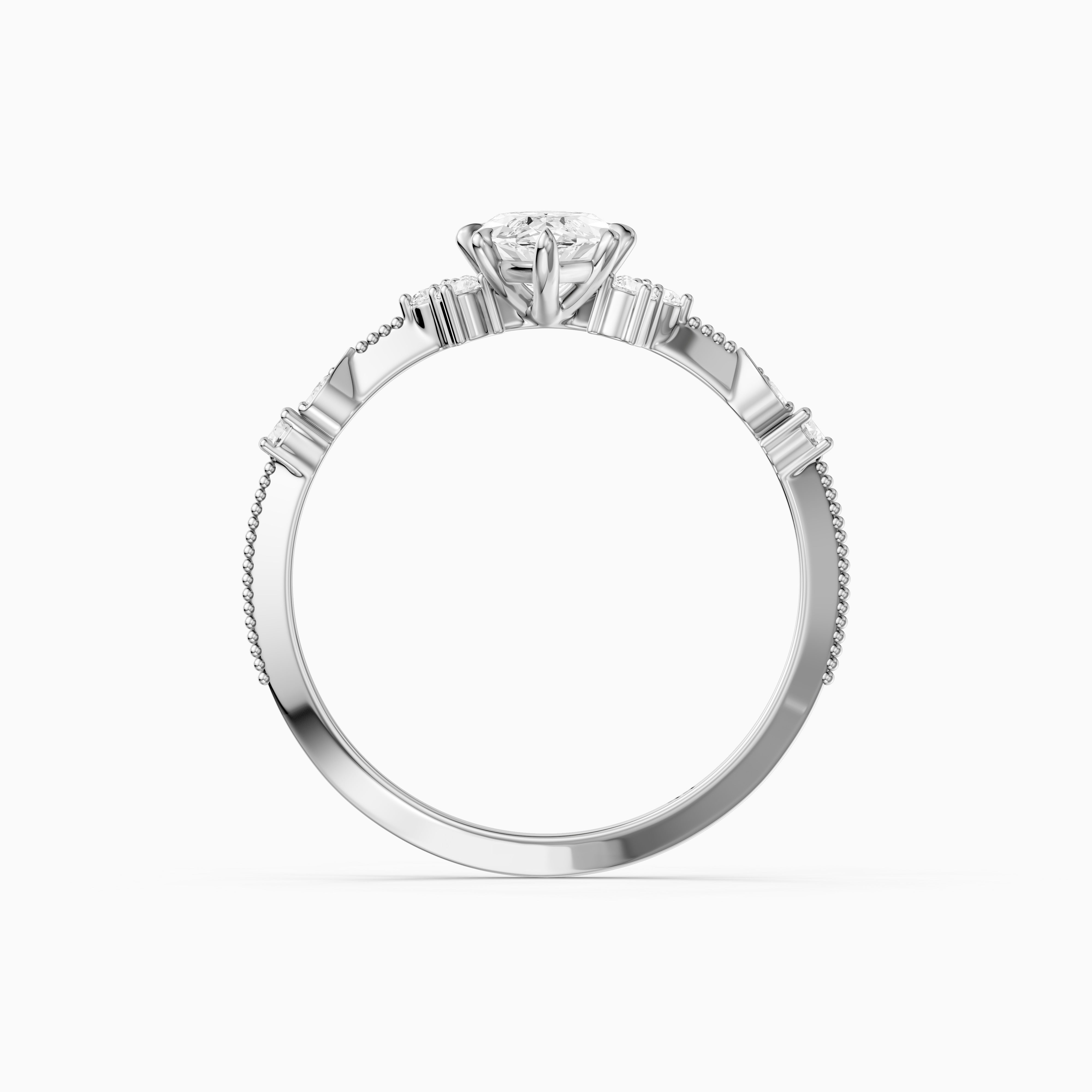Wren Marquise Lab Grown Diamond Ring with Cluster Side Stones and Vintage Band