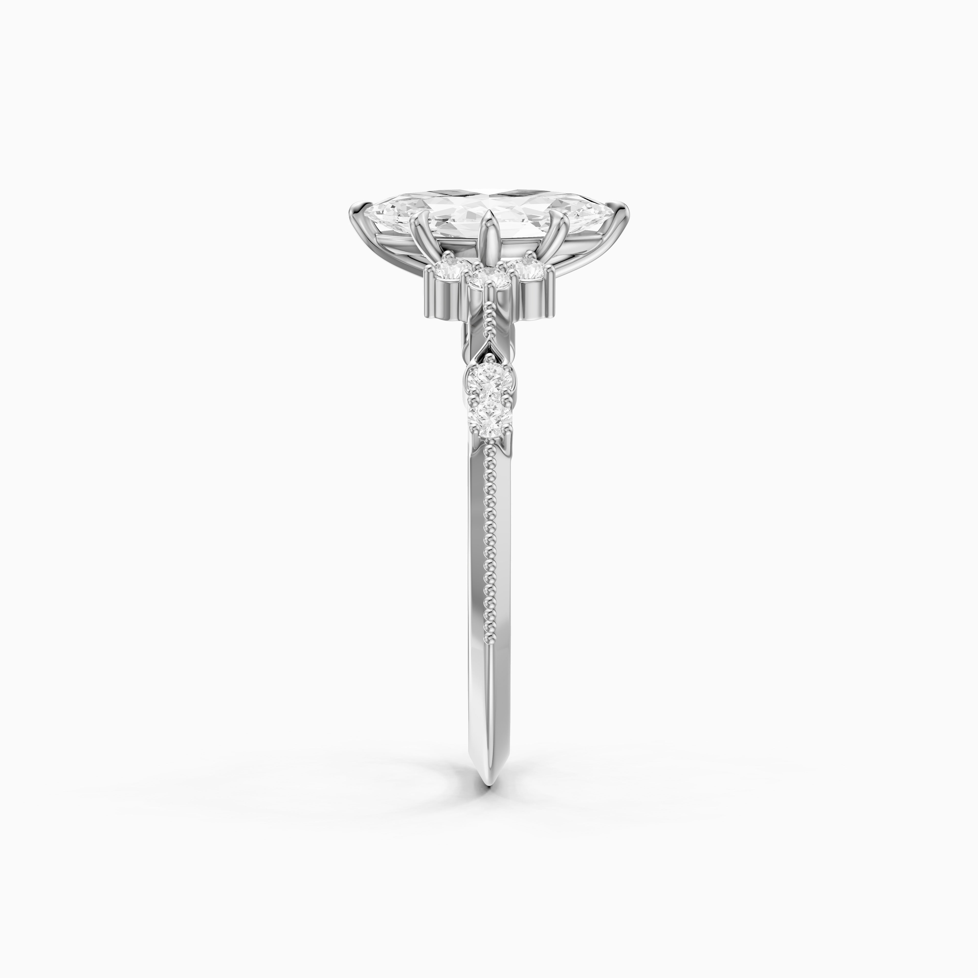 Wren Marquise Lab Grown Diamond Ring with Cluster Side Stones and Vintage Band