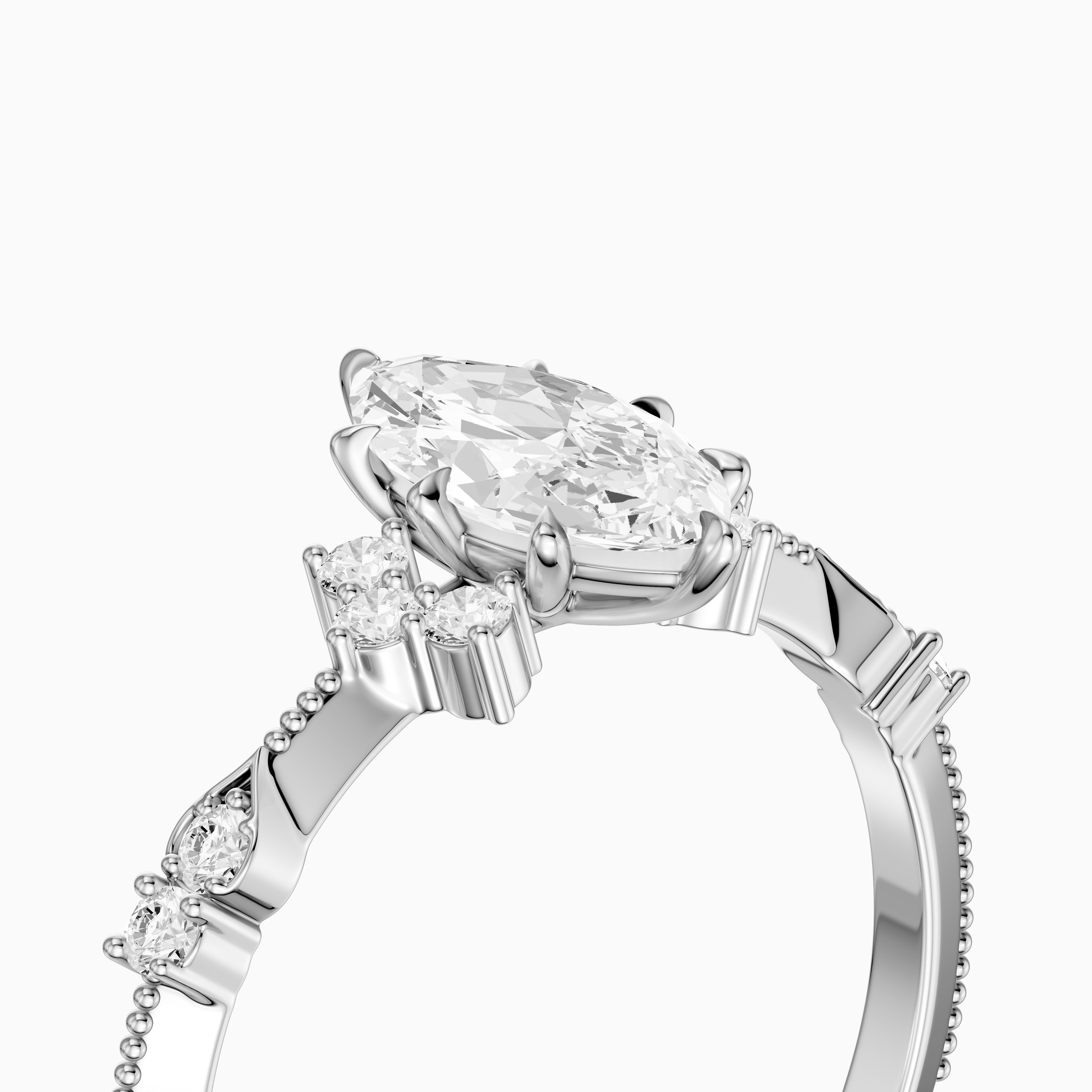 Wren Marquise Lab Grown Diamond Ring with Cluster Side Stones and Vintage Band