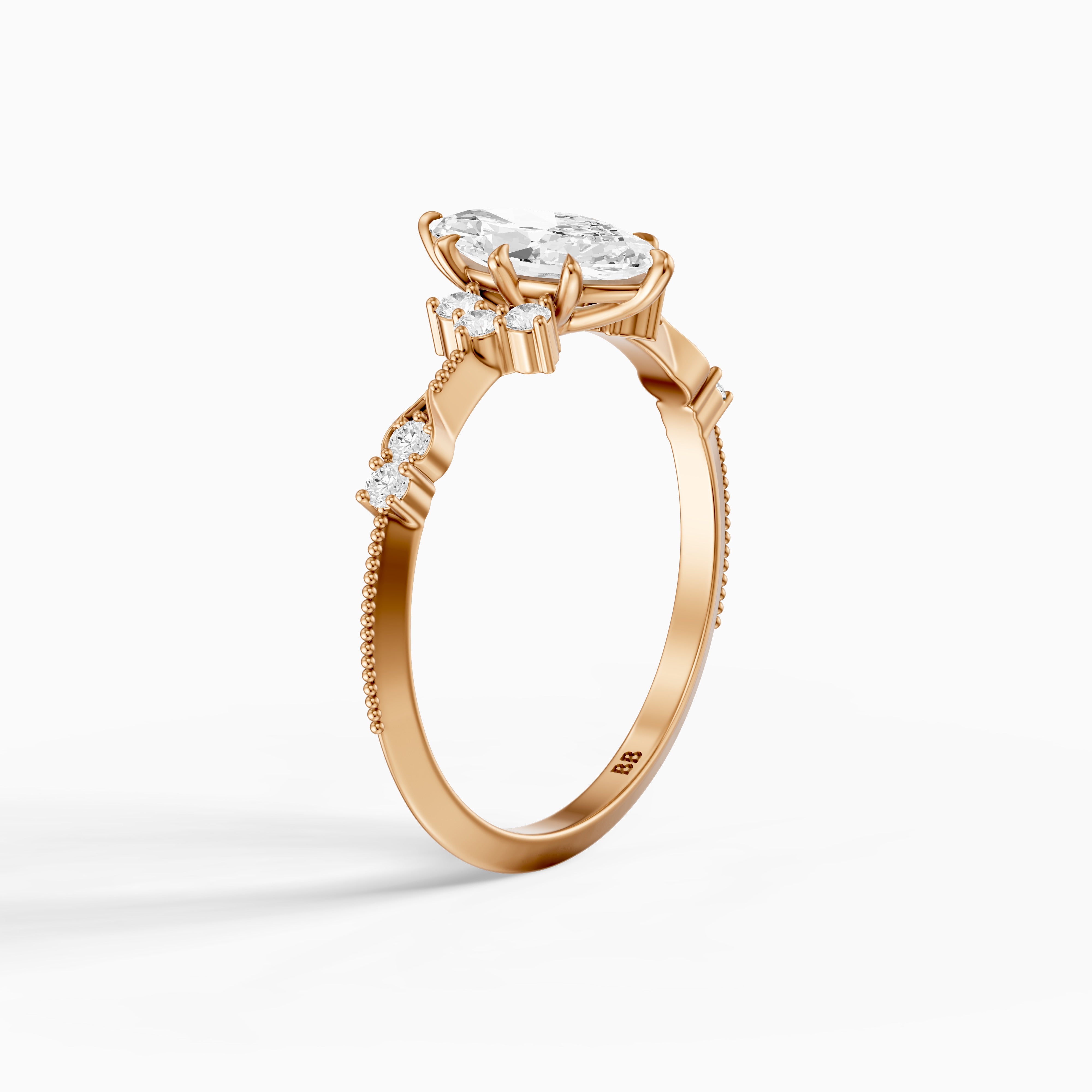 Wren Marquise Lab Grown Diamond Ring with Cluster Side Stones and Vintage Band