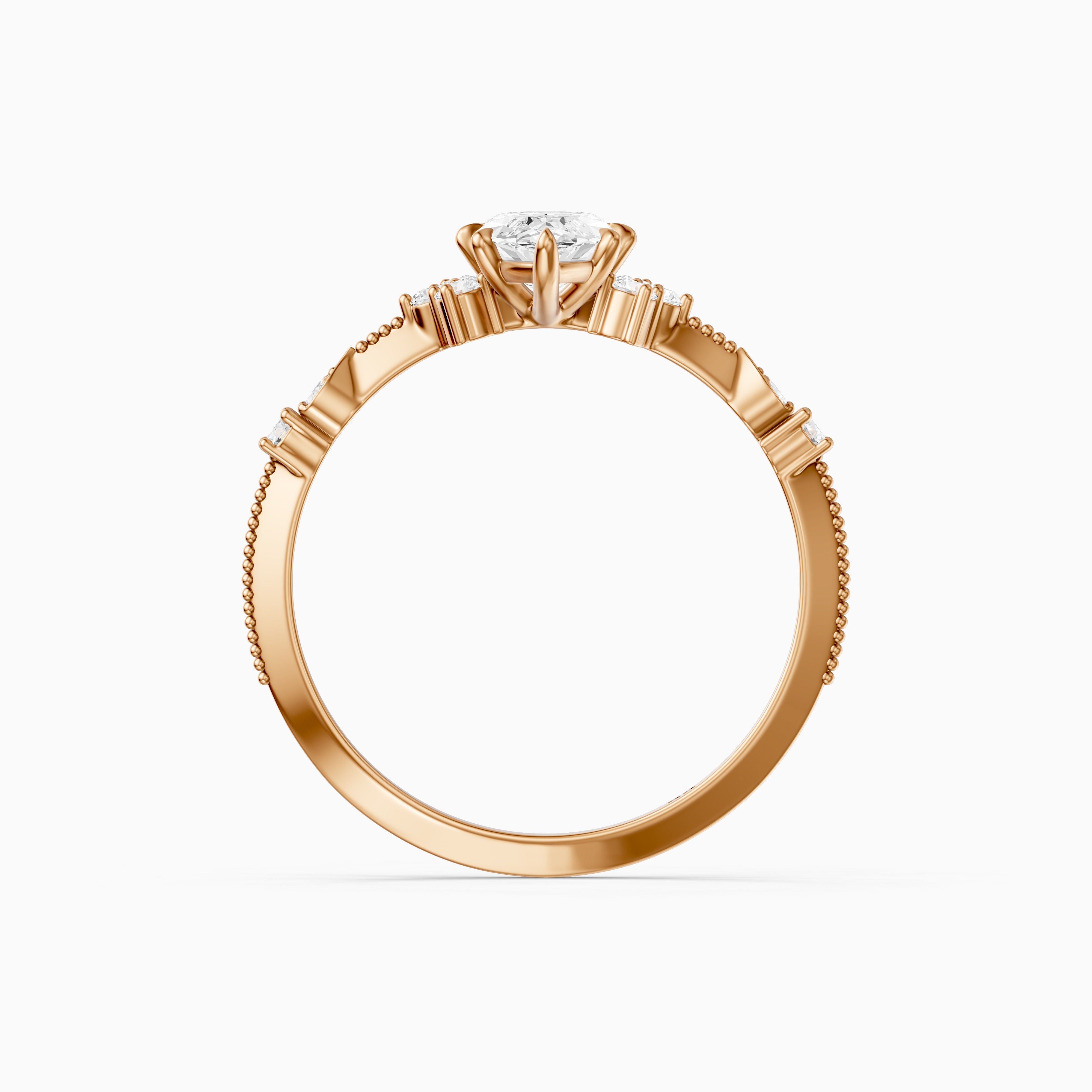 Wren Marquise Lab Grown Diamond Ring with Cluster Side Stones and Vintage Band