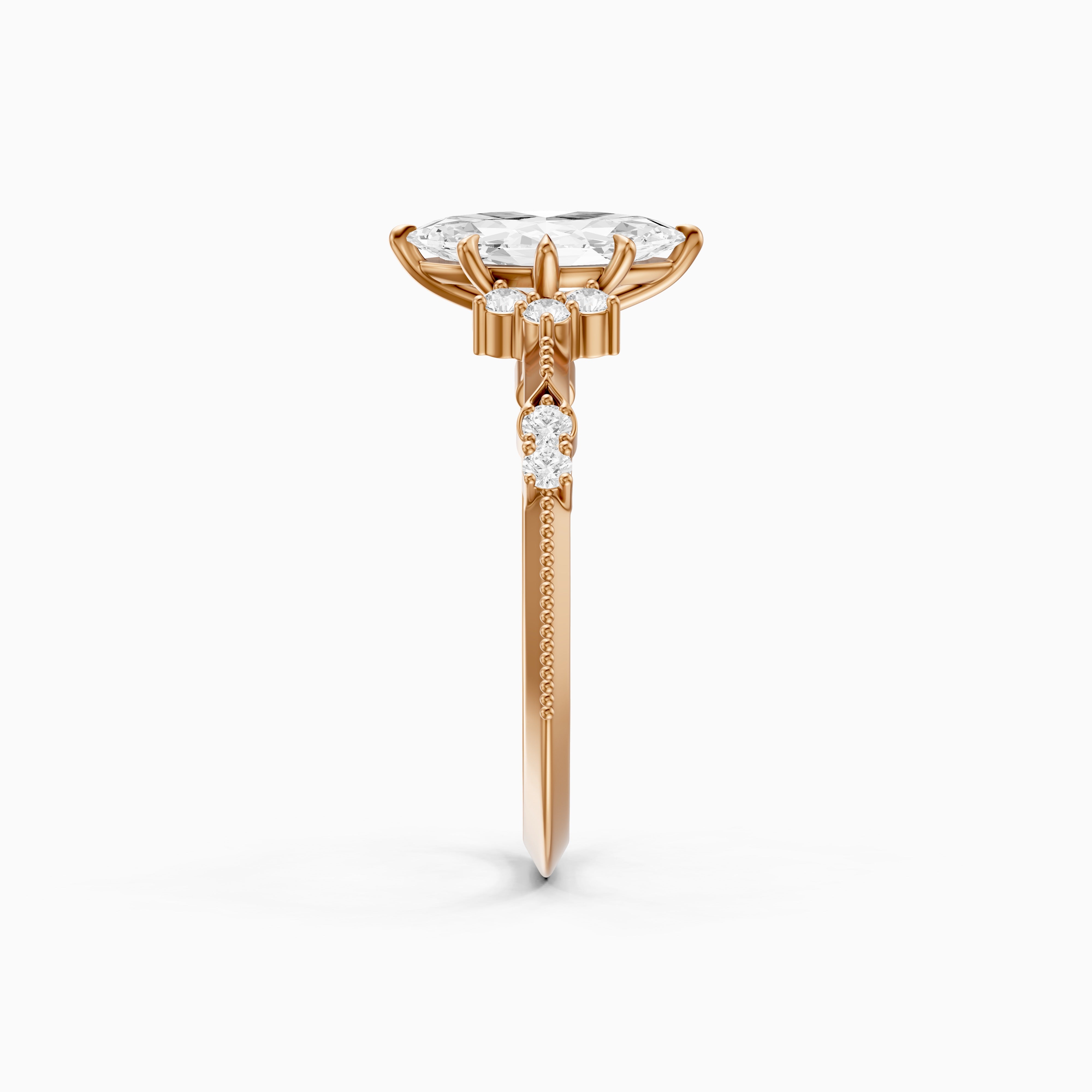 Wren Marquise Lab Grown Diamond Ring with Cluster Side Stones and Vintage Band
