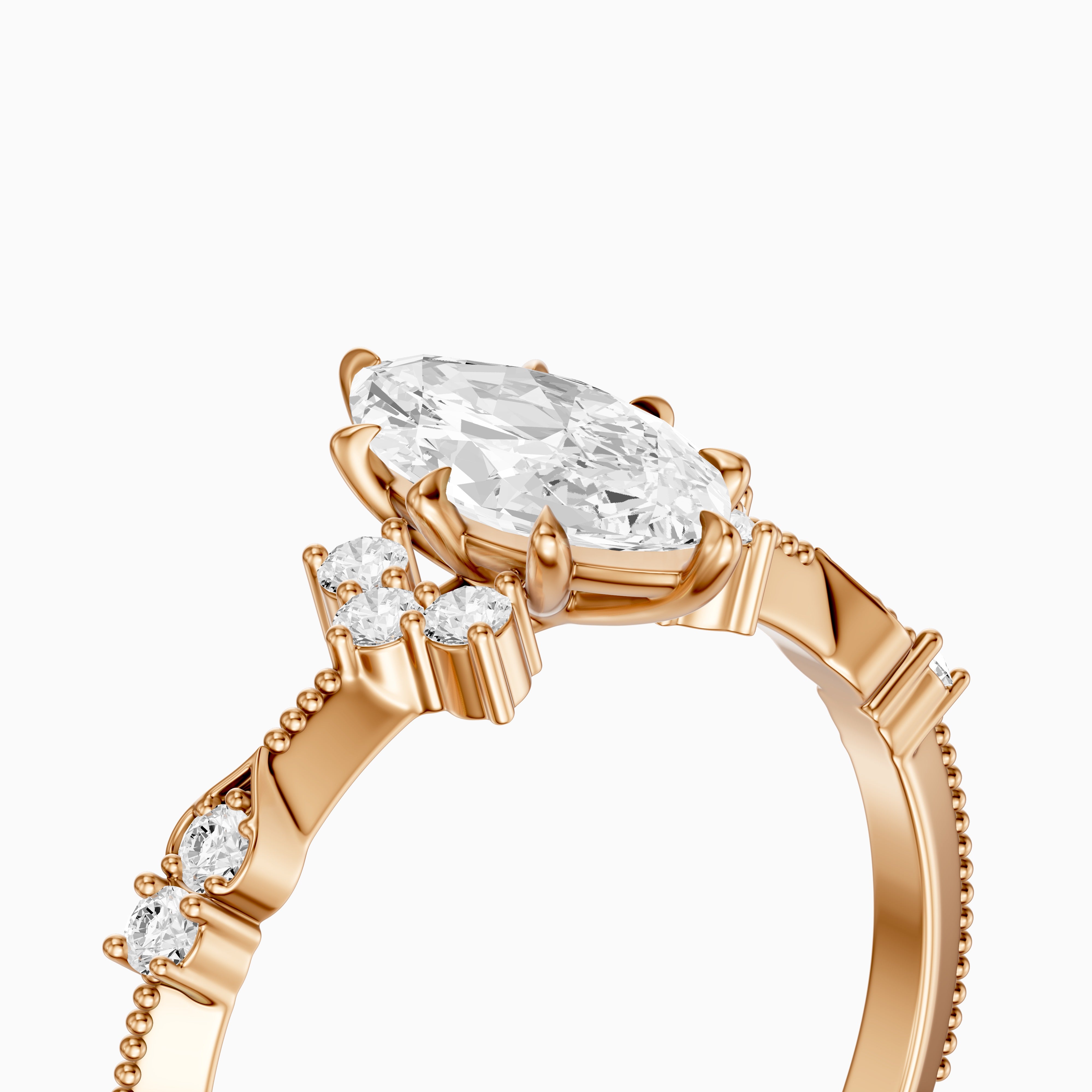 Wren Marquise Lab Grown Diamond Ring with Cluster Side Stones and Vintage Band