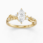 Eva Dutch Marquise Moissanite Diamond Ring with Leaf Vine Band