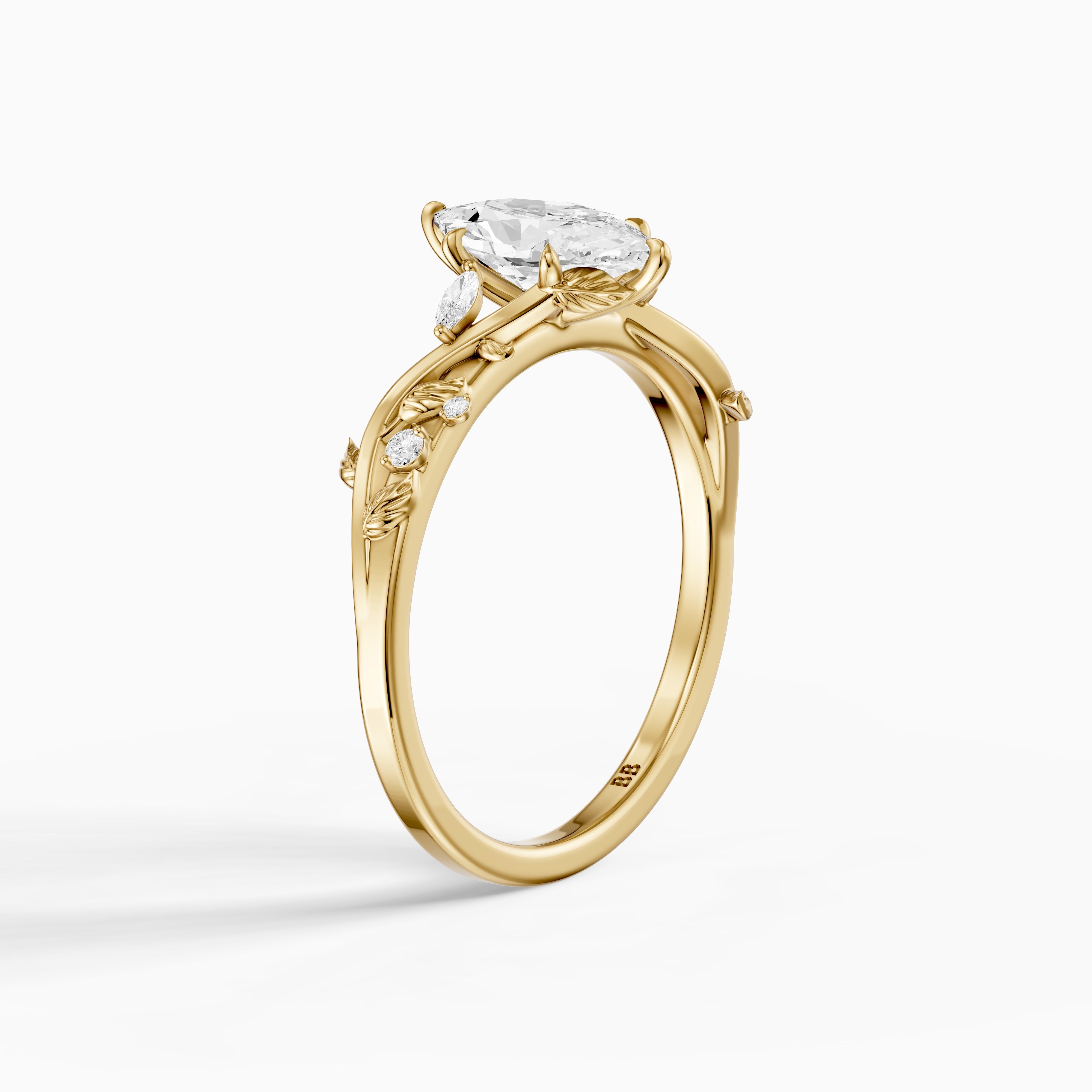 Eva Dutch Marquise Lab Grown Diamond Ring with Leaf Vine Band