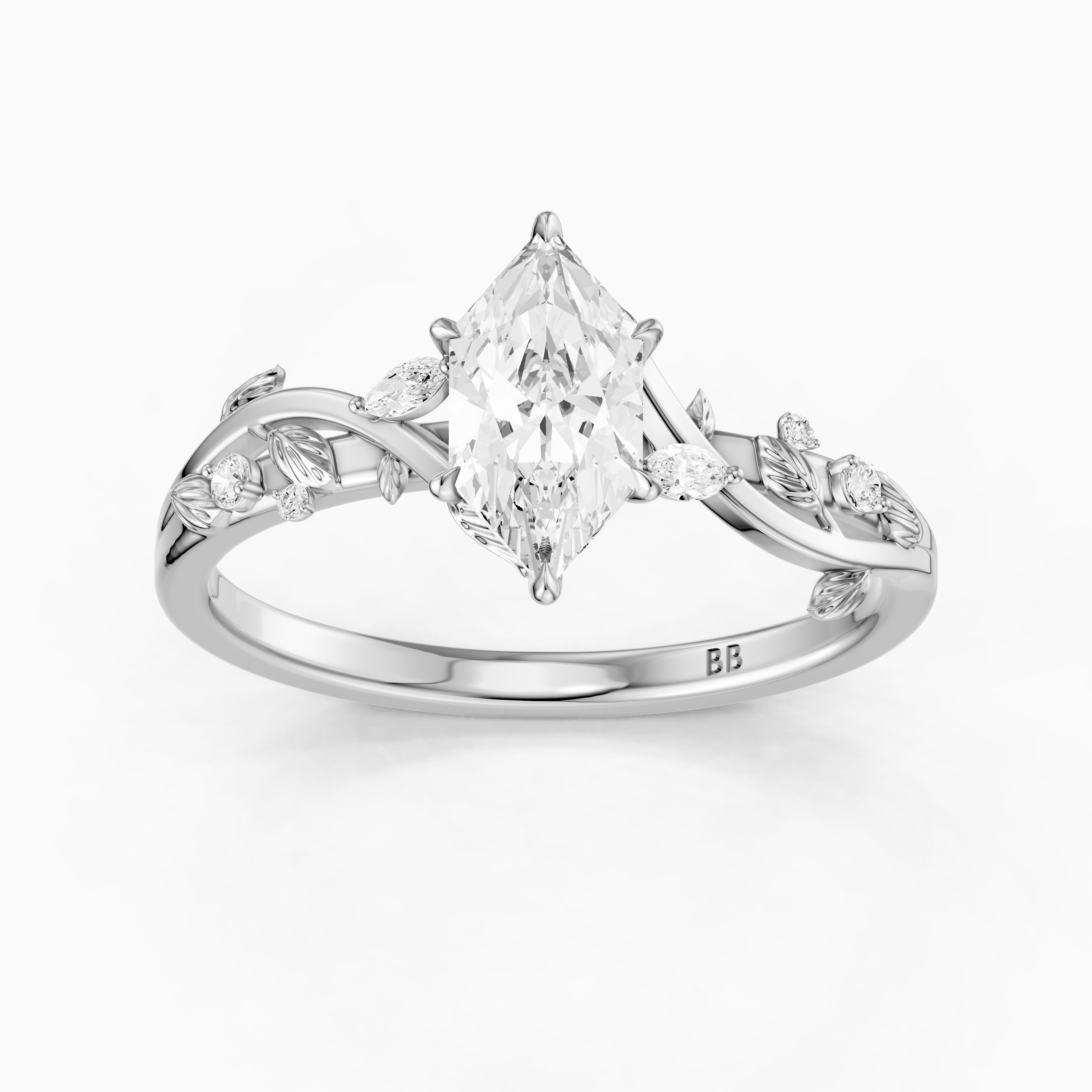 Eva Dutch Marquise Moissanite Diamond Ring with Leaf Vine Band
