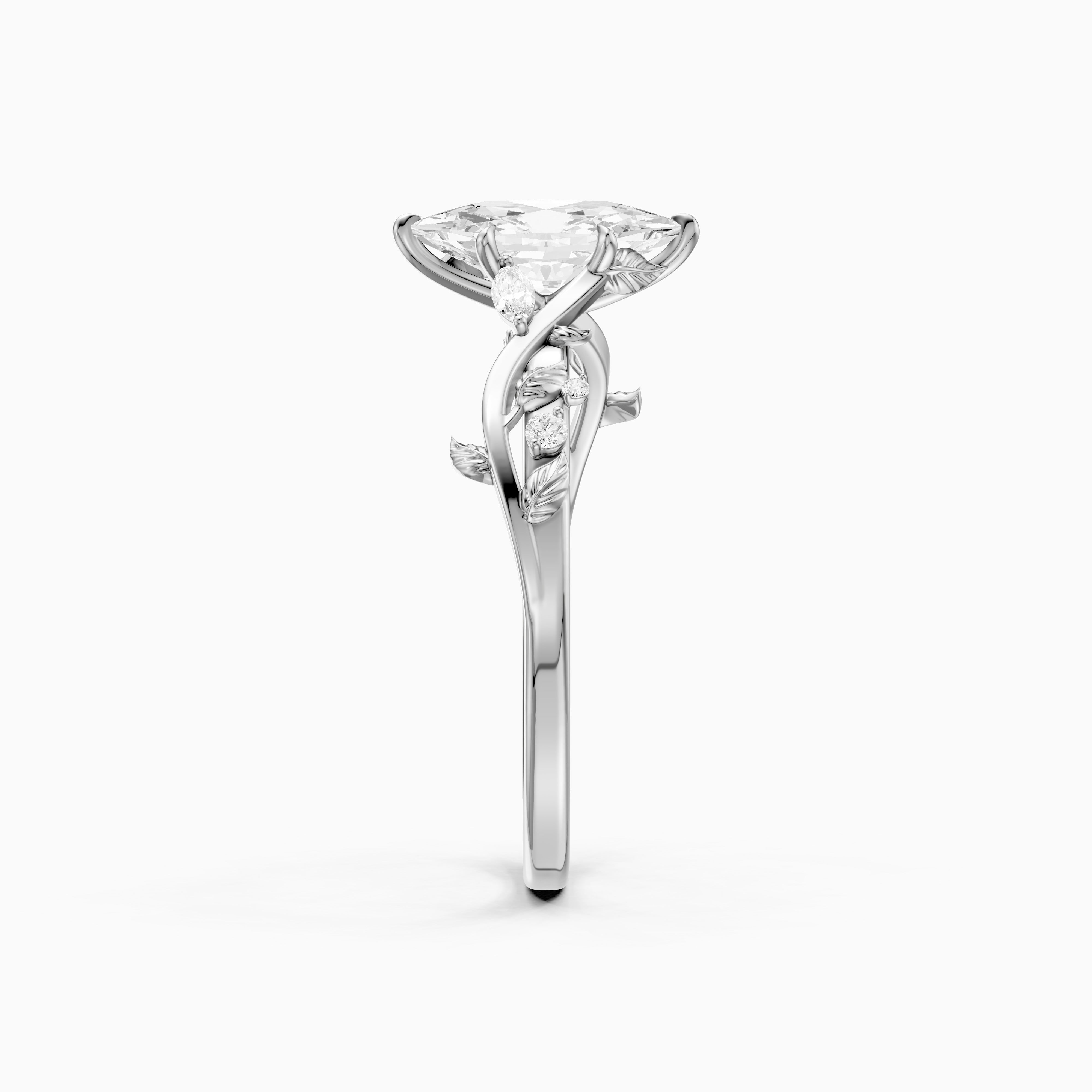 Eva Dutch Marquise Moissanite Diamond Ring with Leaf Vine Band