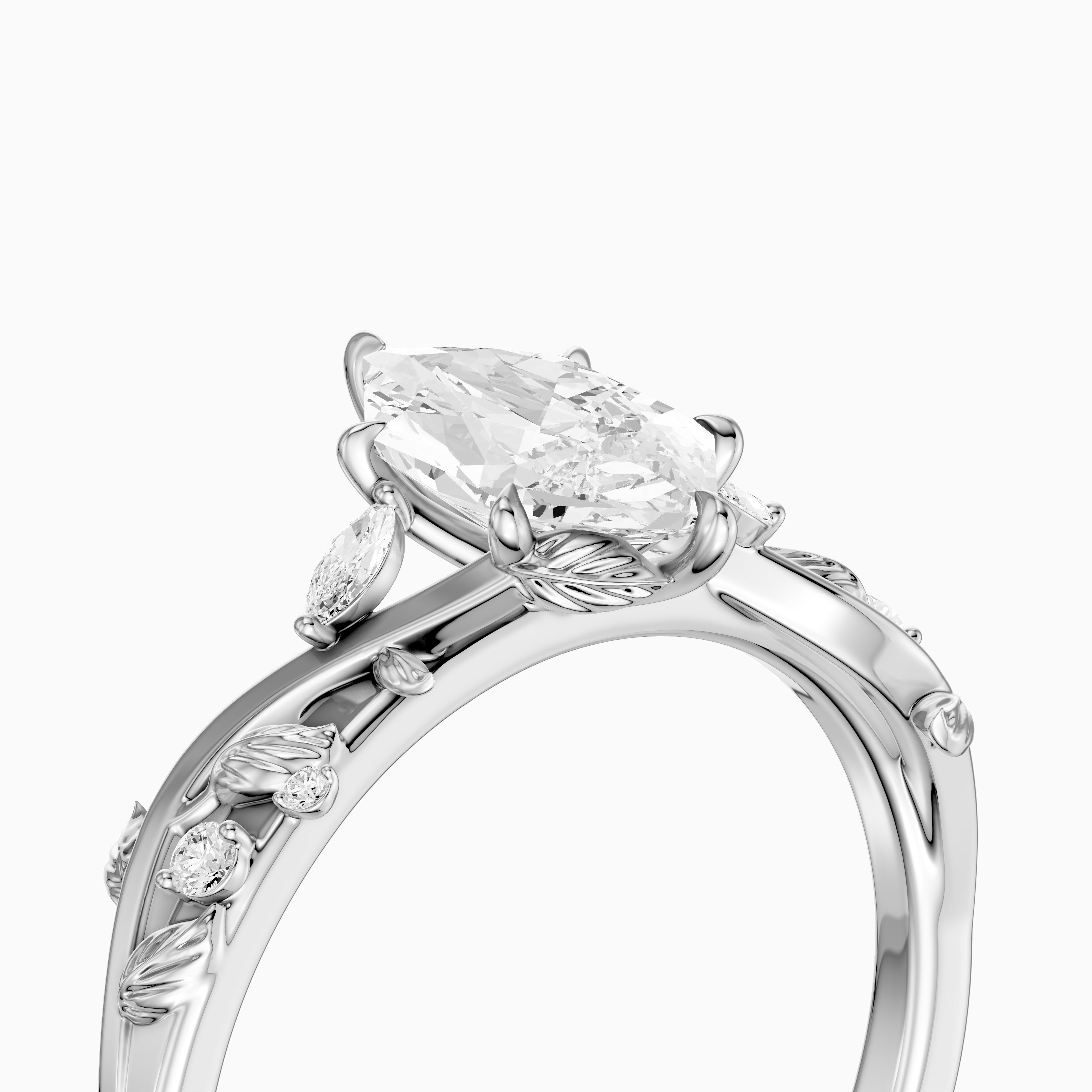 Eva Dutch Marquise Moissanite Diamond Ring with Leaf Vine Band