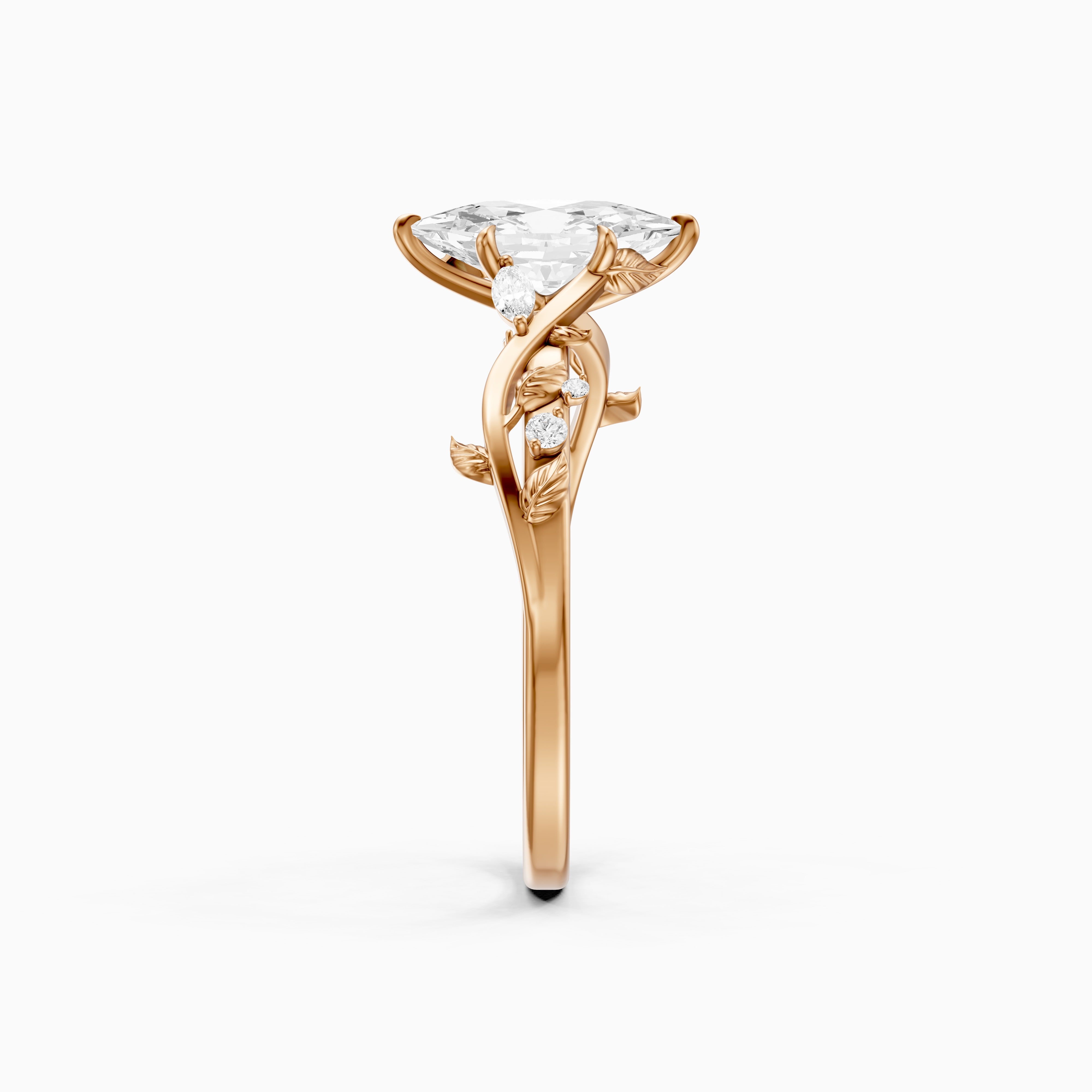 Eva Dutch Marquise Moissanite Diamond Ring with Leaf Vine Band