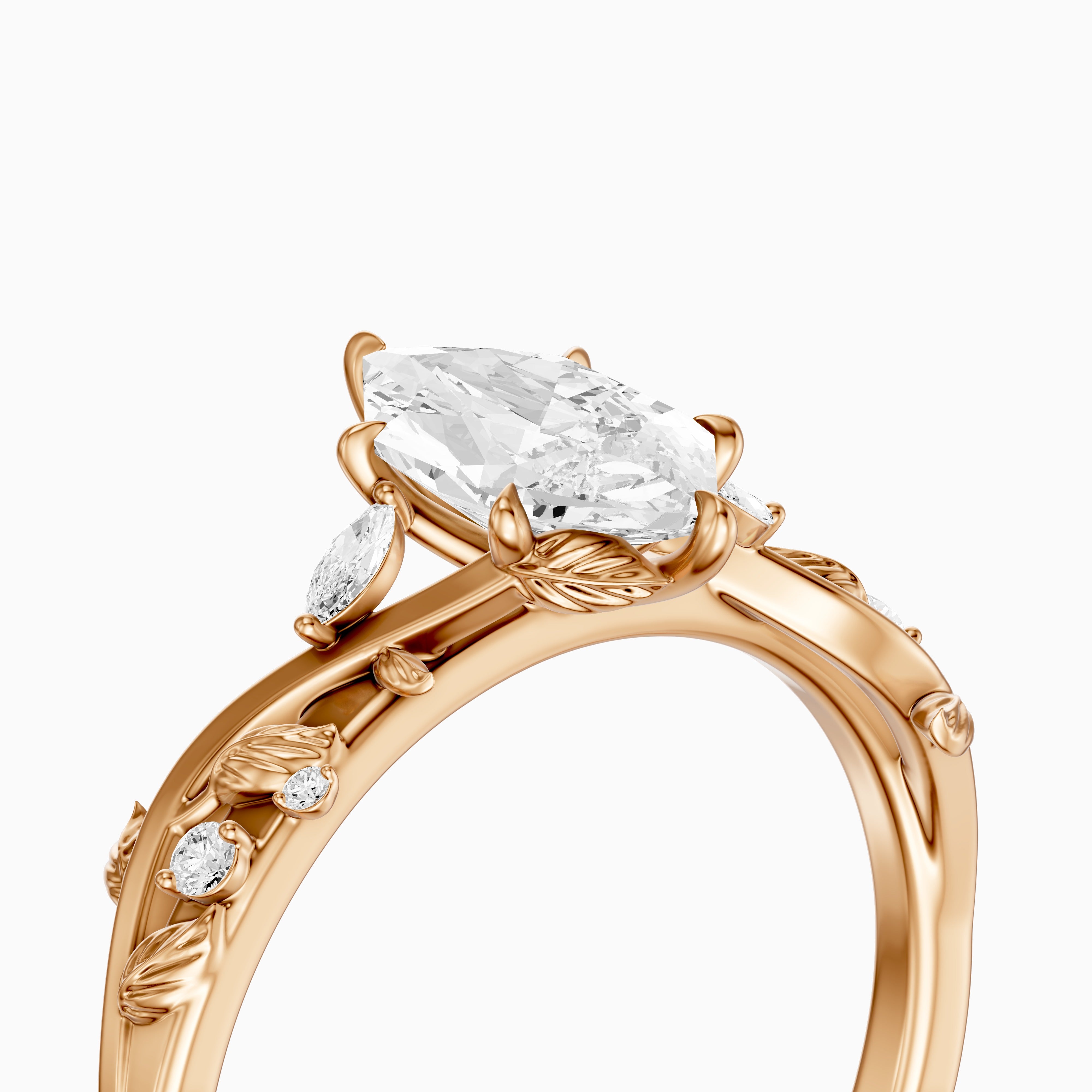 Eva Dutch Marquise Moissanite Diamond Ring with Leaf Vine Band