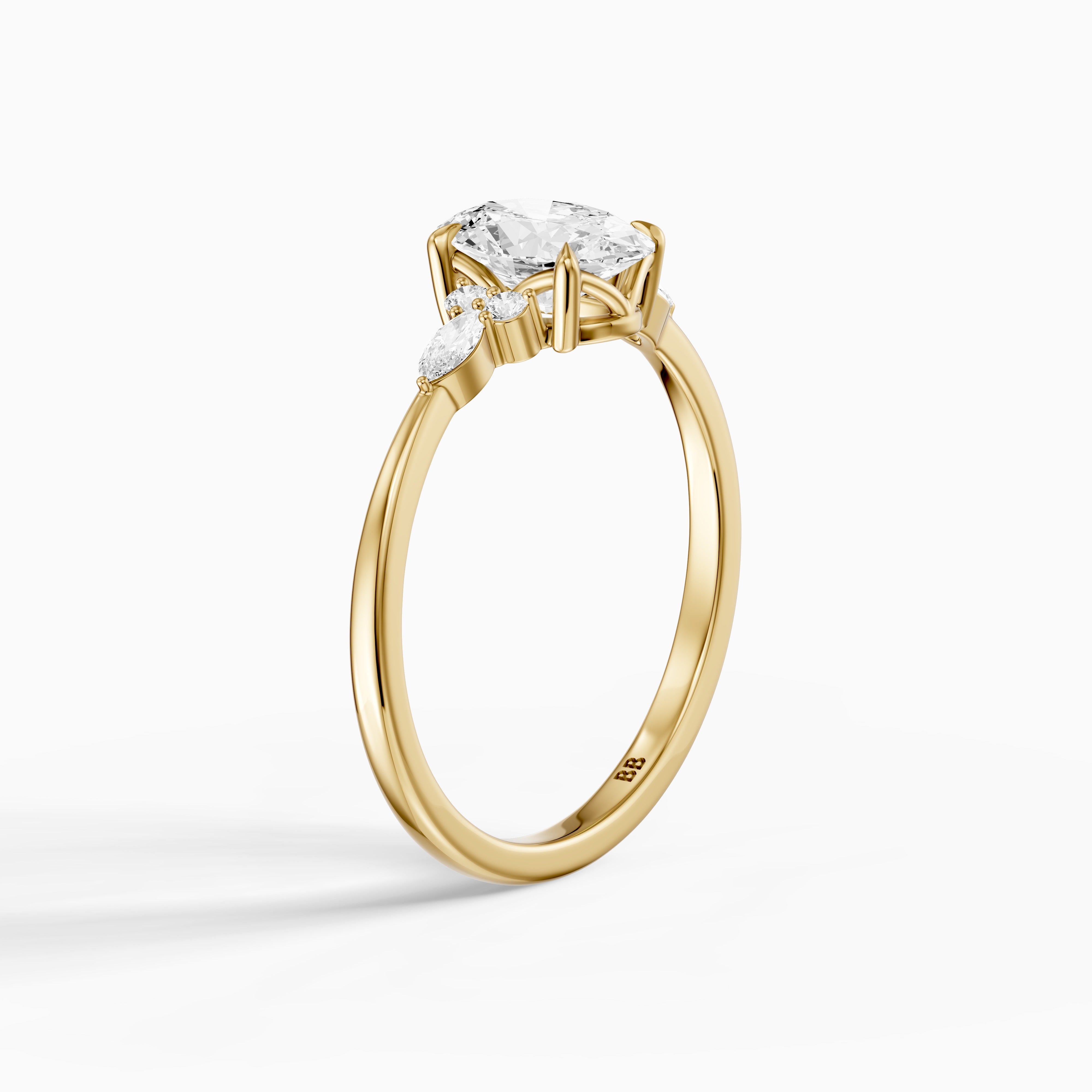Melanie Oval Cut Moissanite Diamond Ring with Marquise and Round Side Stones