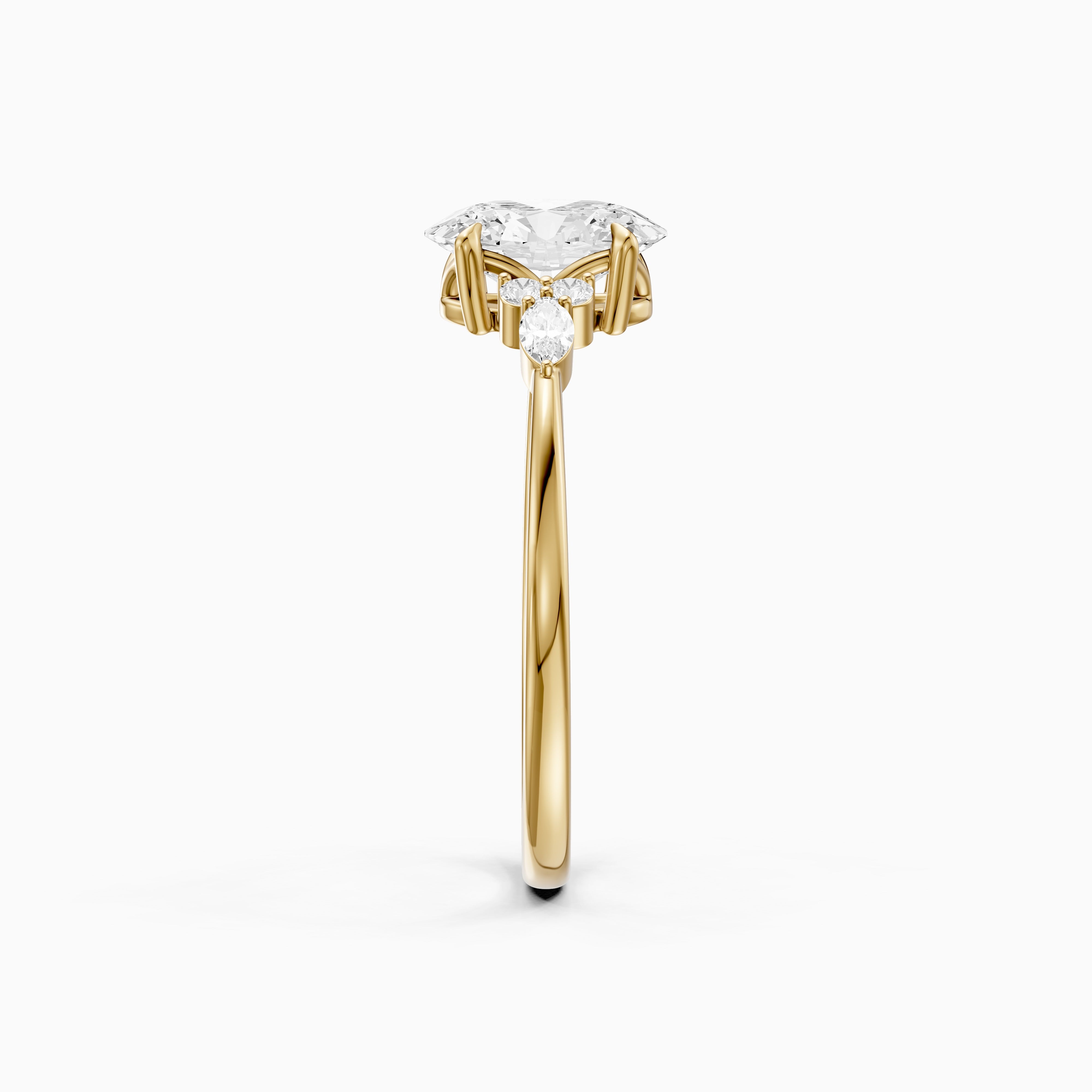 Melanie Oval Cut Moissanite Diamond Ring with Marquise and Round Side Stones