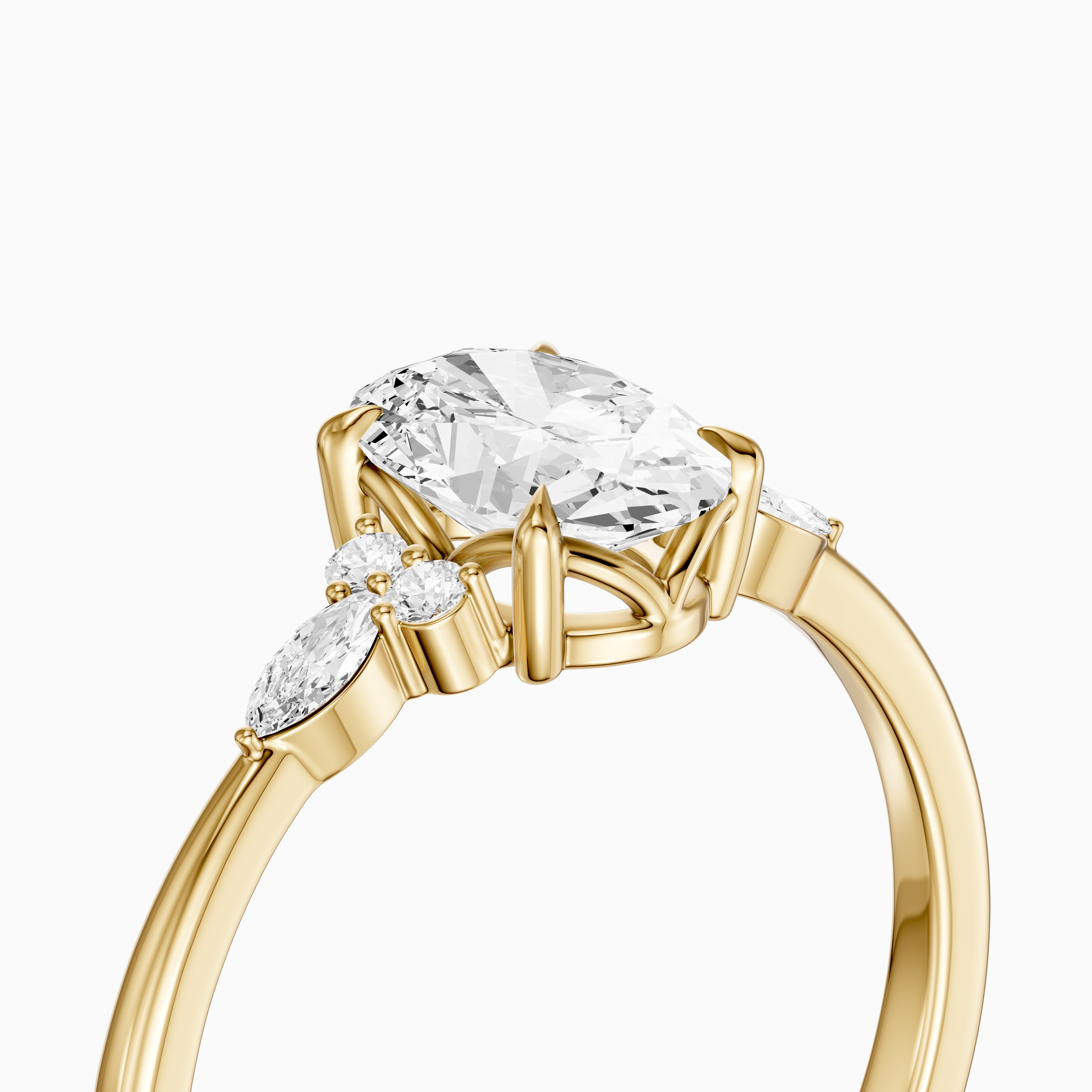 Melanie Oval Cut Moissanite Diamond Ring with Marquise and Round Side Stones