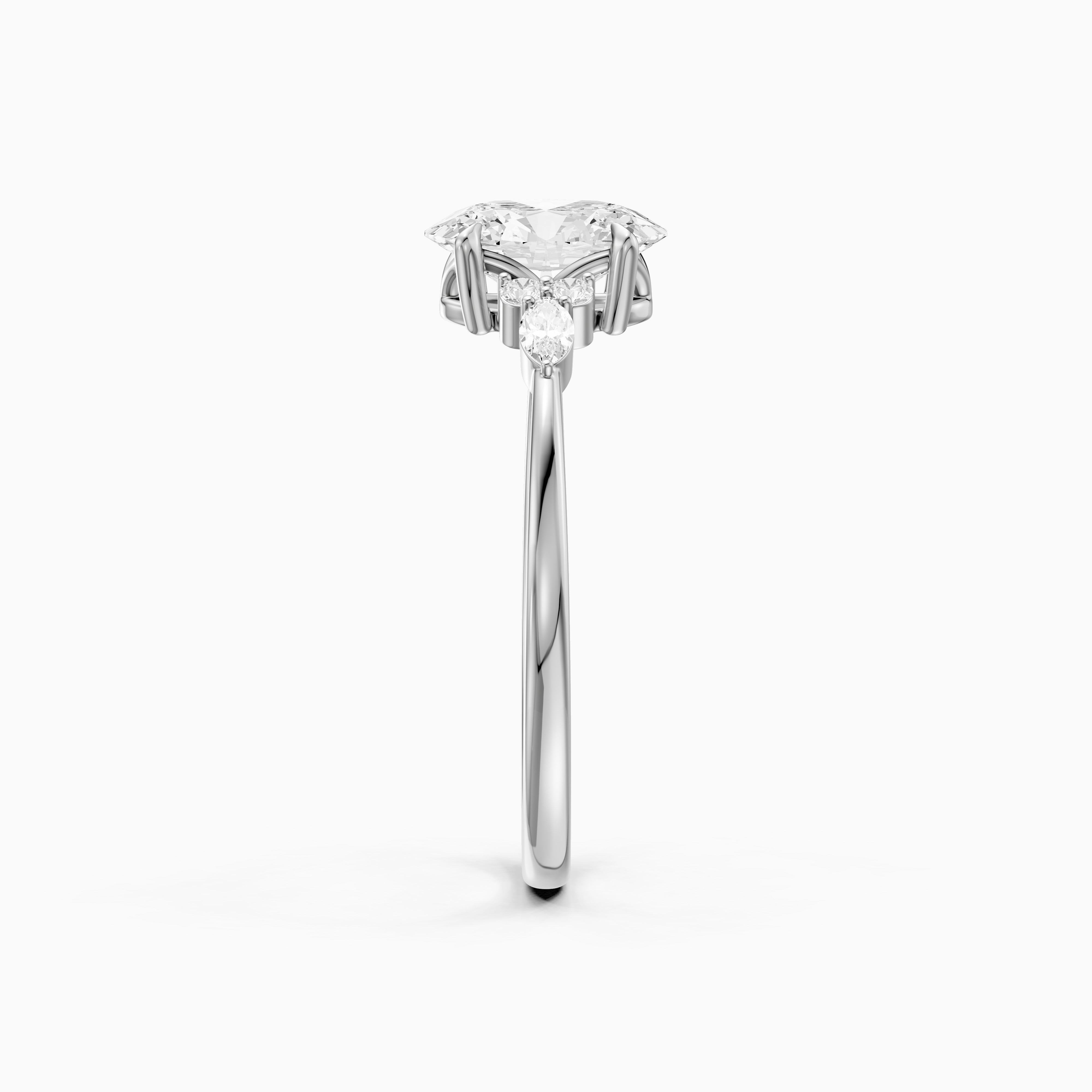 Melanie Oval Cut Moissanite Diamond Ring with Marquise and Round Side Stones