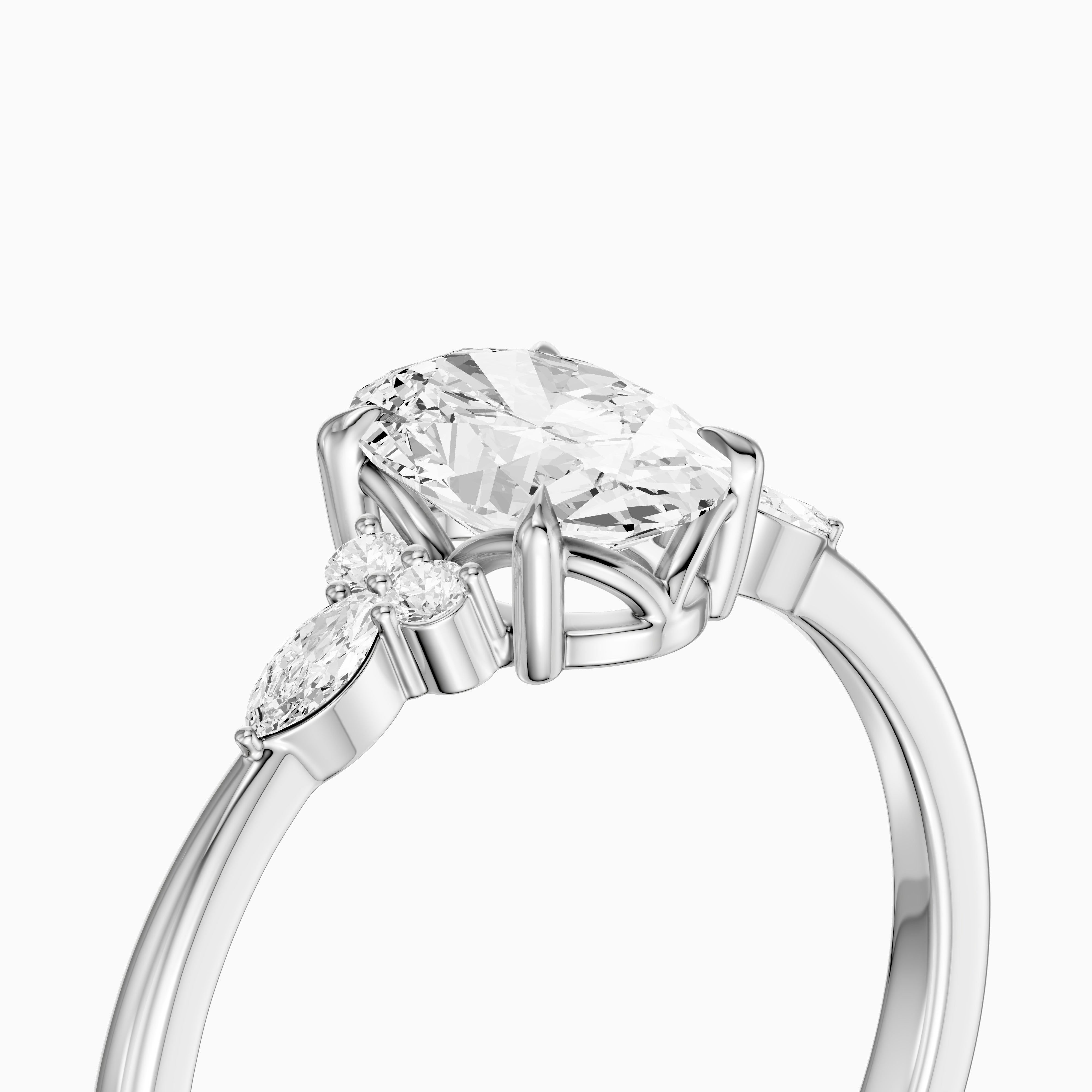 Melanie Oval Cut Moissanite Diamond Ring with Marquise and Round Side Stones
