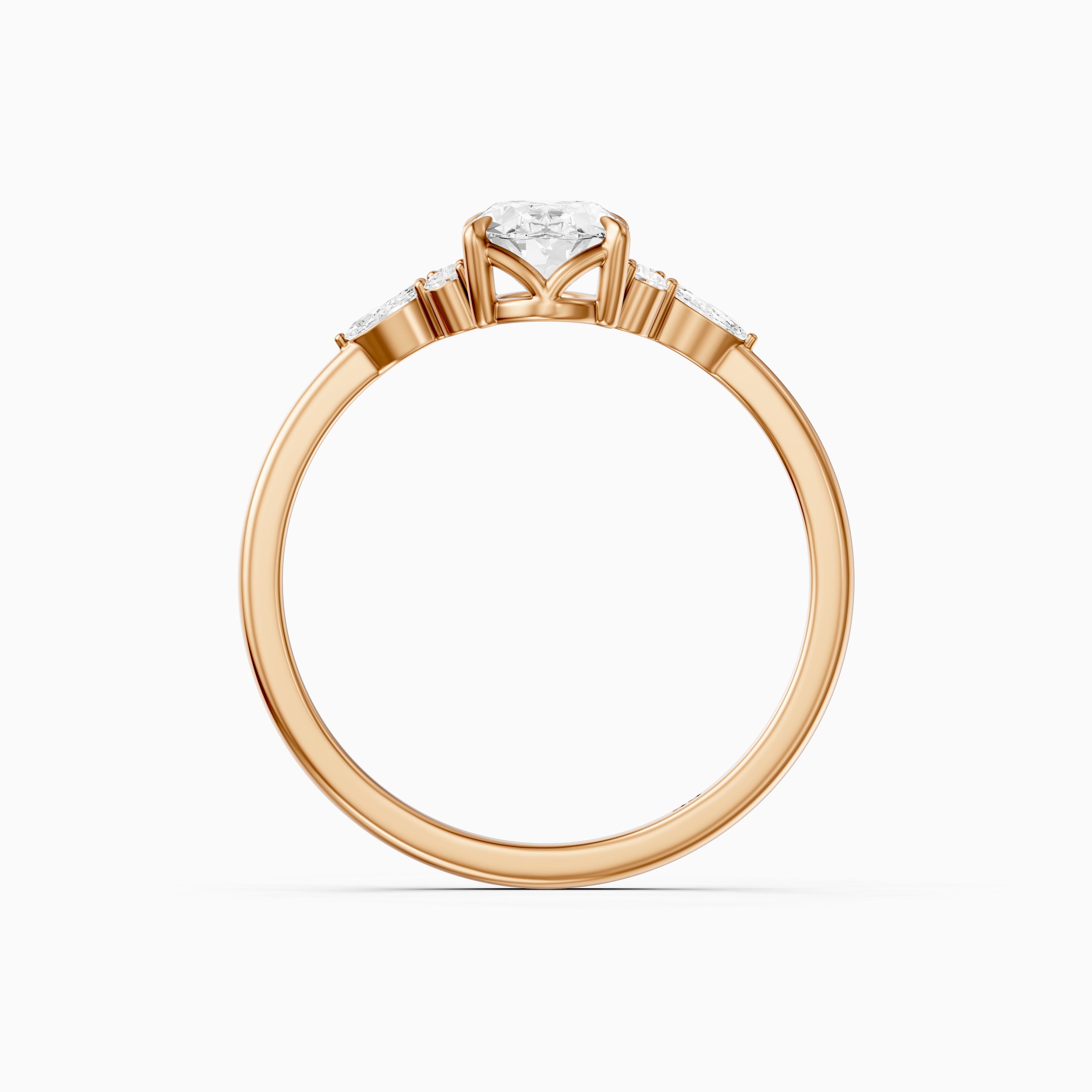 Melanie Oval Cut Moissanite Diamond Ring with Marquise and Round Side Stones