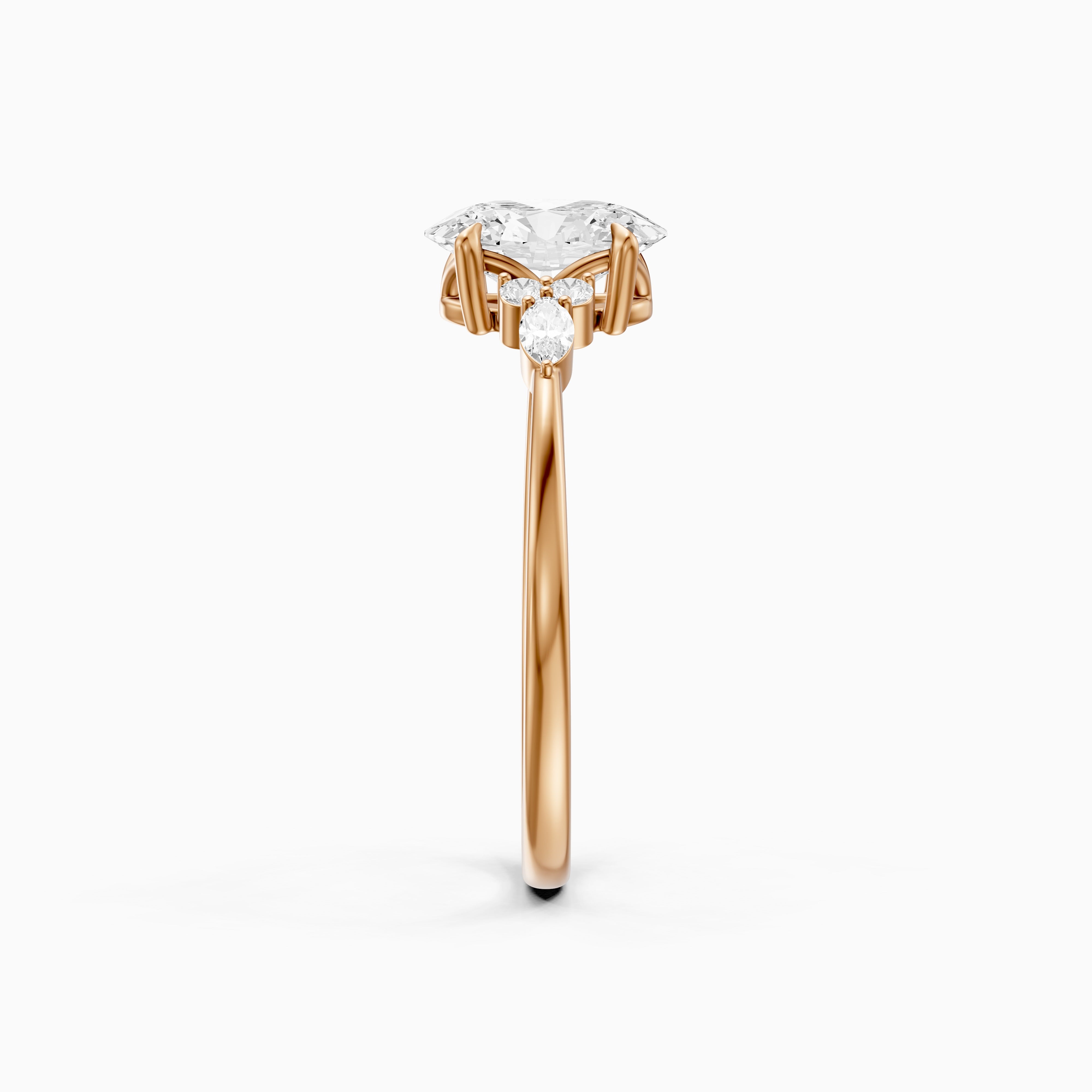 Melanie Oval Cut Moissanite Diamond Ring with Marquise and Round Side Stones