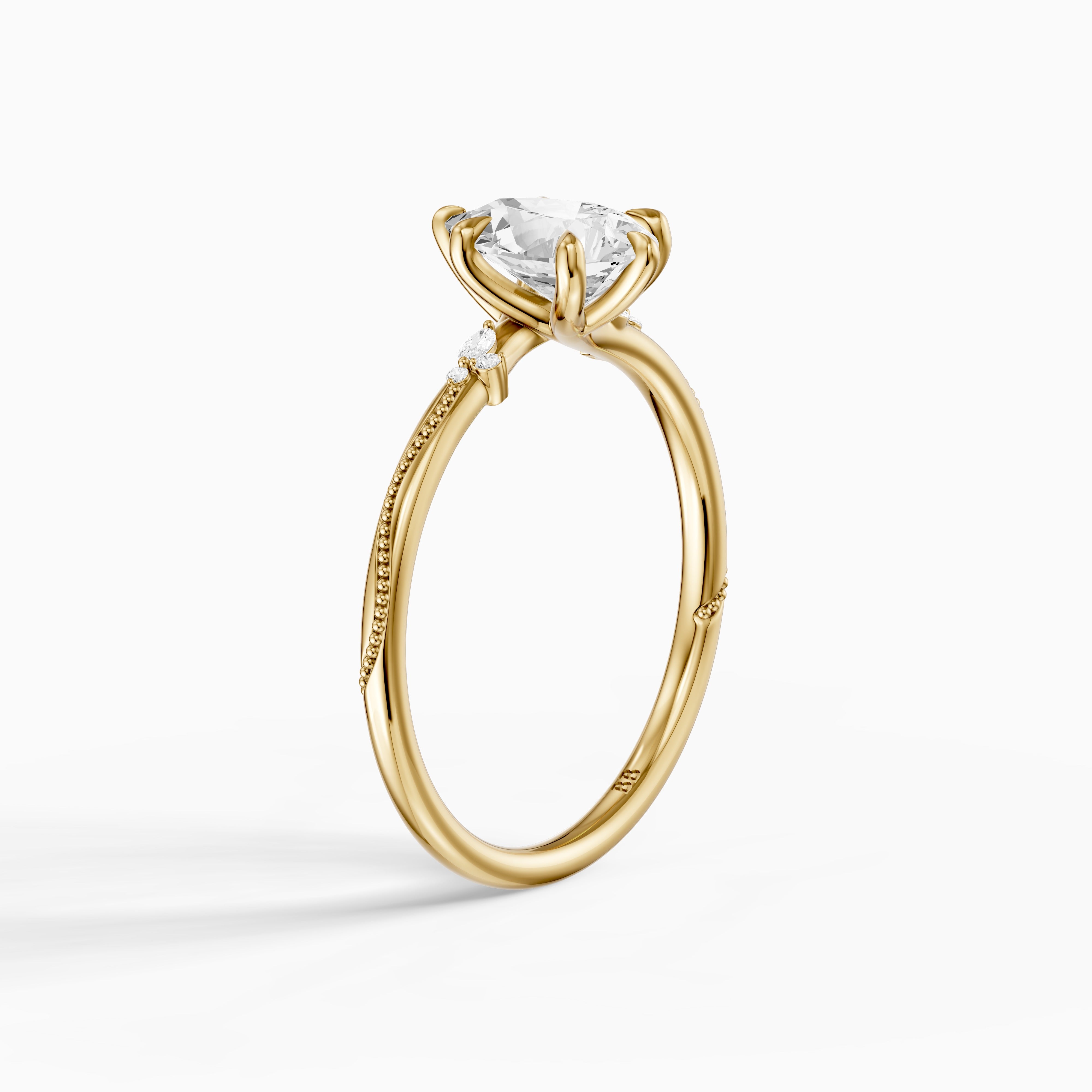 Cecilia Pear Cut Side Stone Moissanite Diamond Ring with Milgrain Band