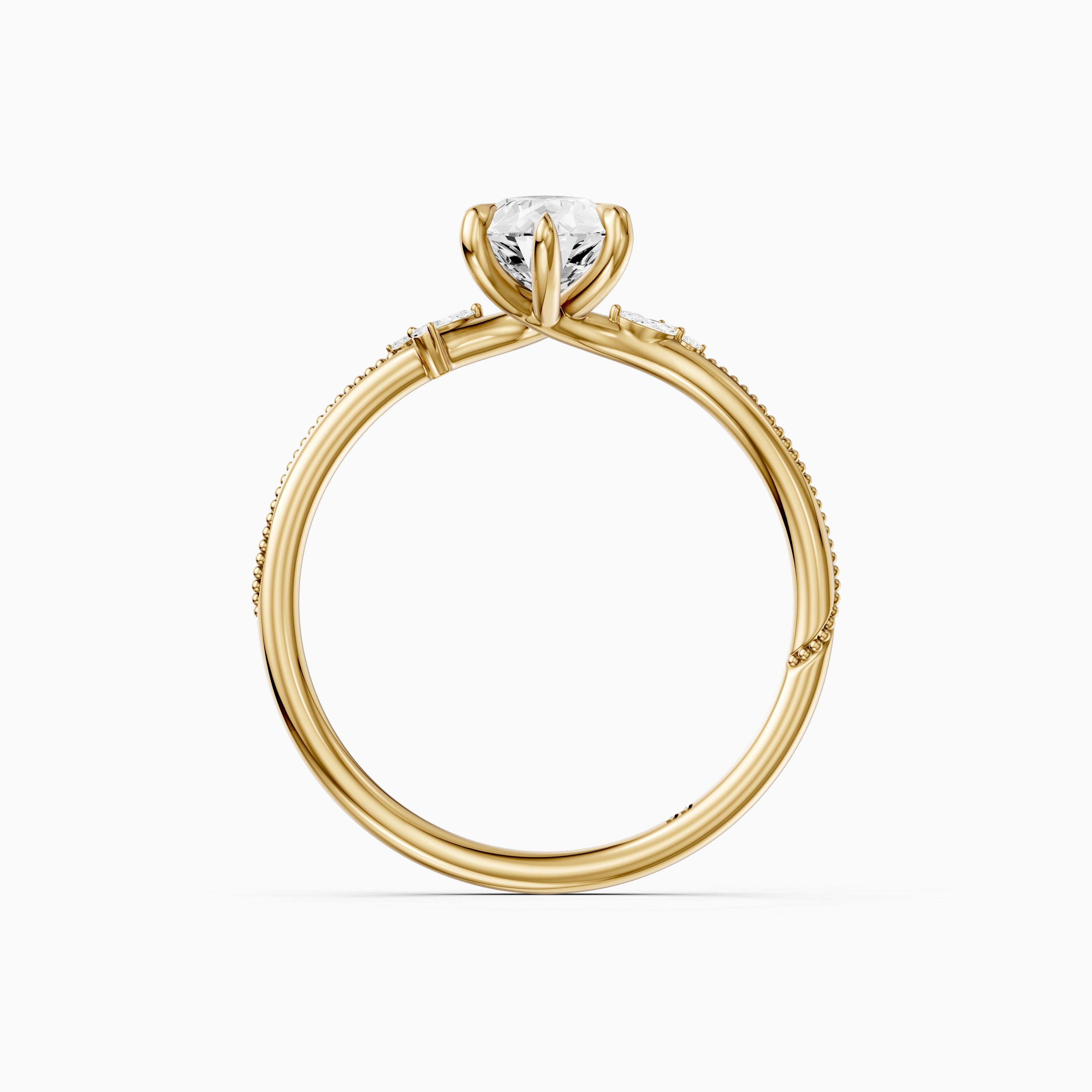 Cecilia Pear Cut Side Stone Moissanite Diamond Ring with Milgrain Band