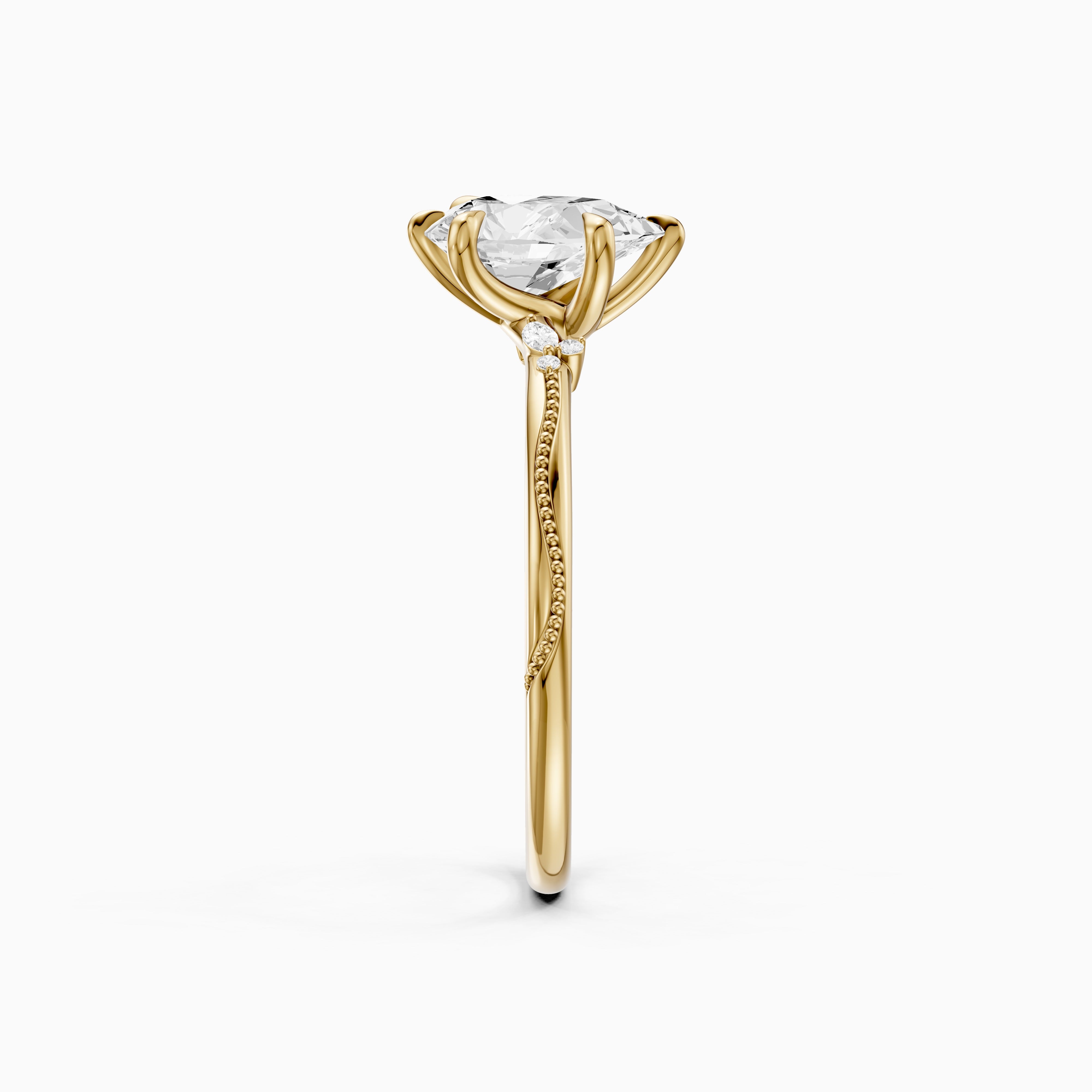 Cecilia Pear Cut Side Stone Moissanite Diamond Ring with Milgrain Band