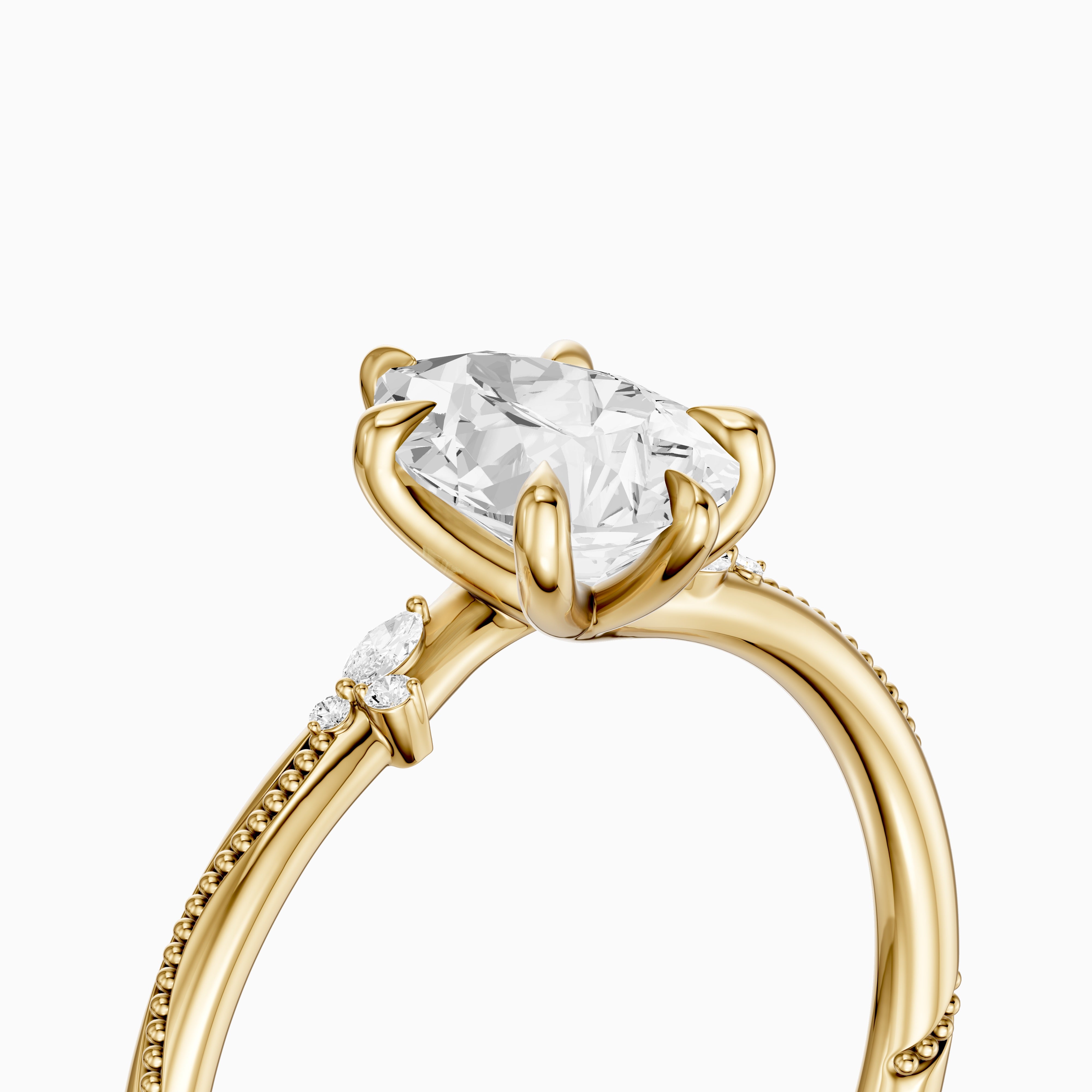 Cecilia Pear Cut Side Stone Moissanite Diamond Ring with Milgrain Band