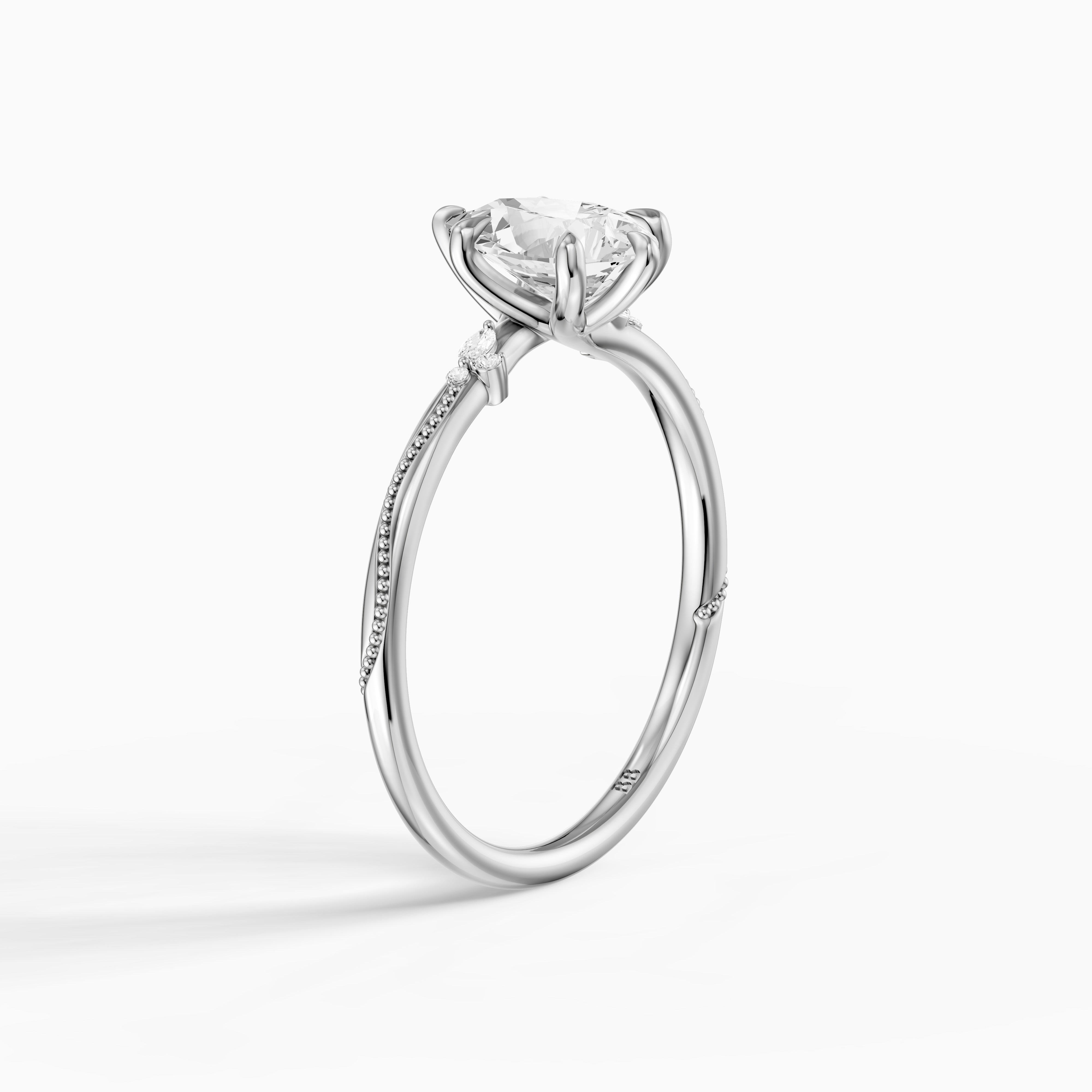 Cecilia Pear Cut Side Stone Moissanite Diamond Ring with Milgrain Band