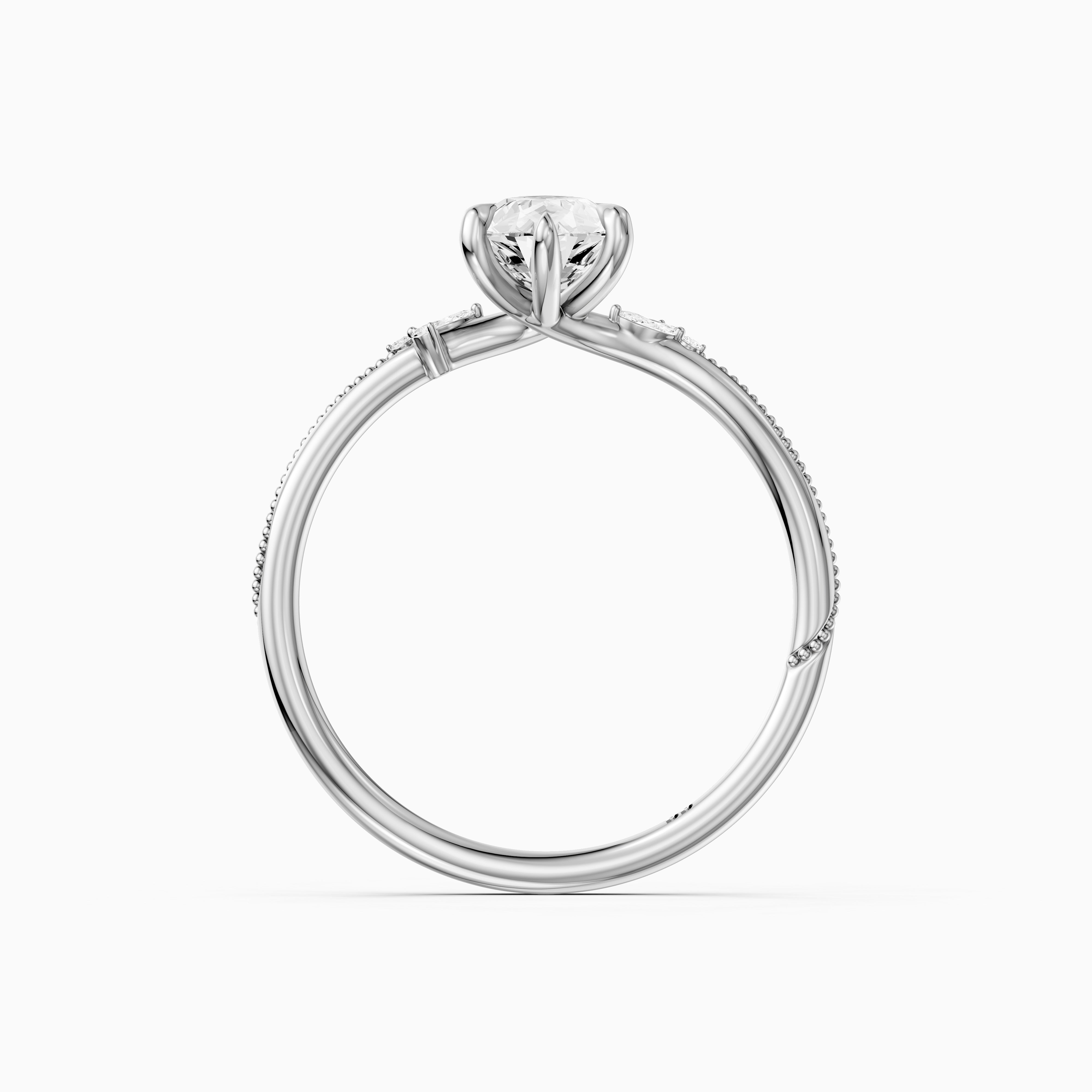 Cecilia Pear Cut Side Stone Moissanite Diamond Ring with Milgrain Band