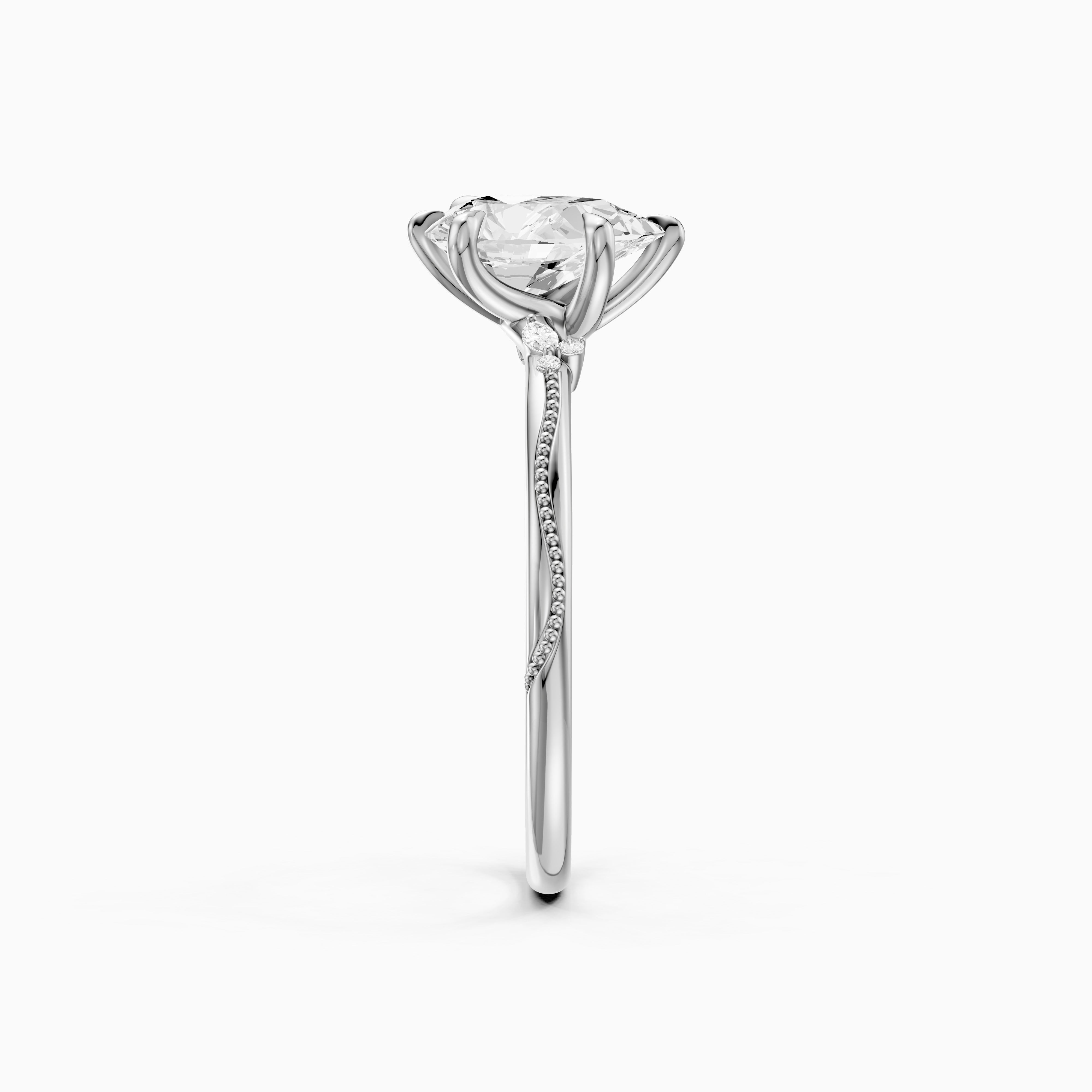 Cecilia Pear Cut Side Stone Moissanite Diamond Ring with Milgrain Band