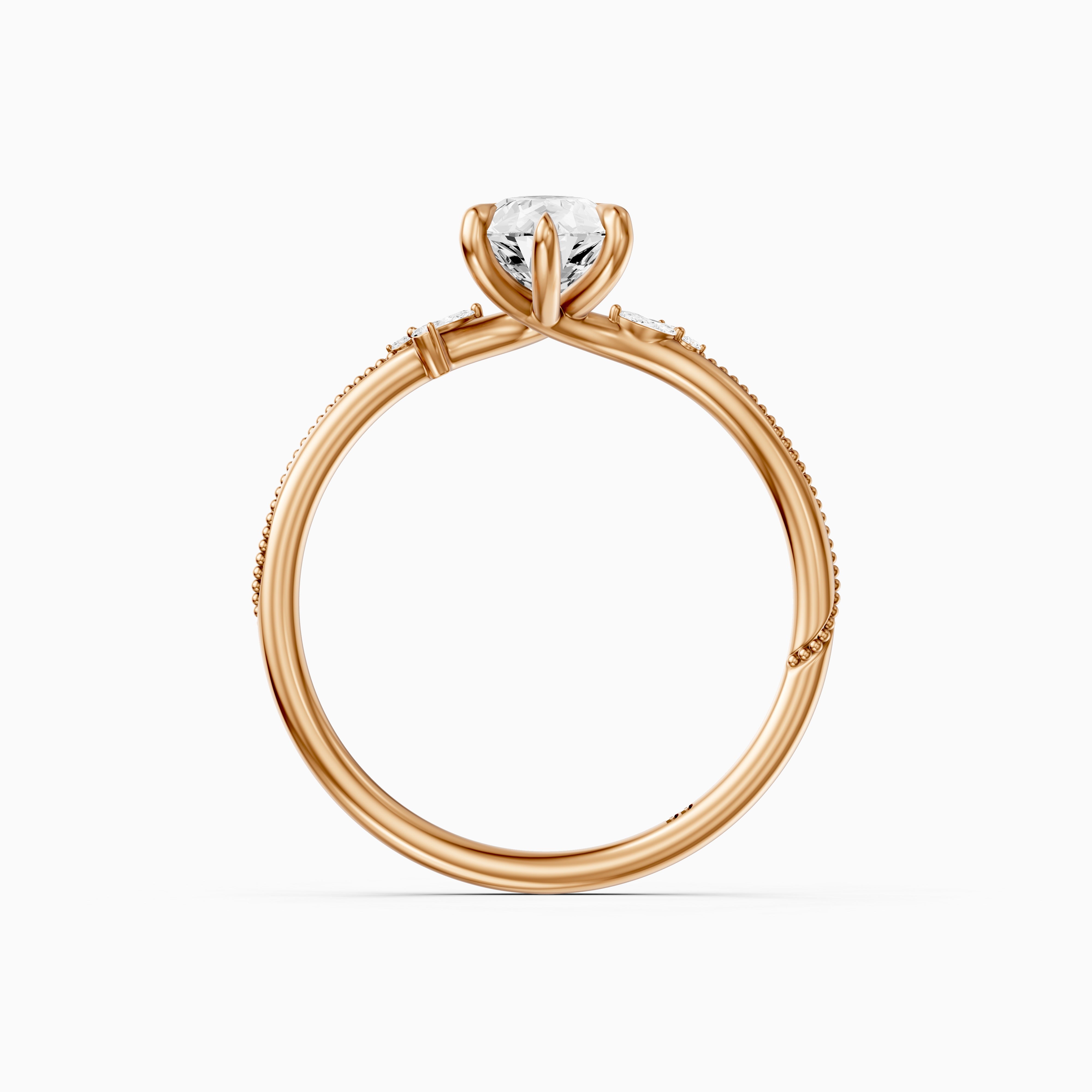 Cecilia Pear Cut Side Stone Moissanite Diamond Ring with Milgrain Band