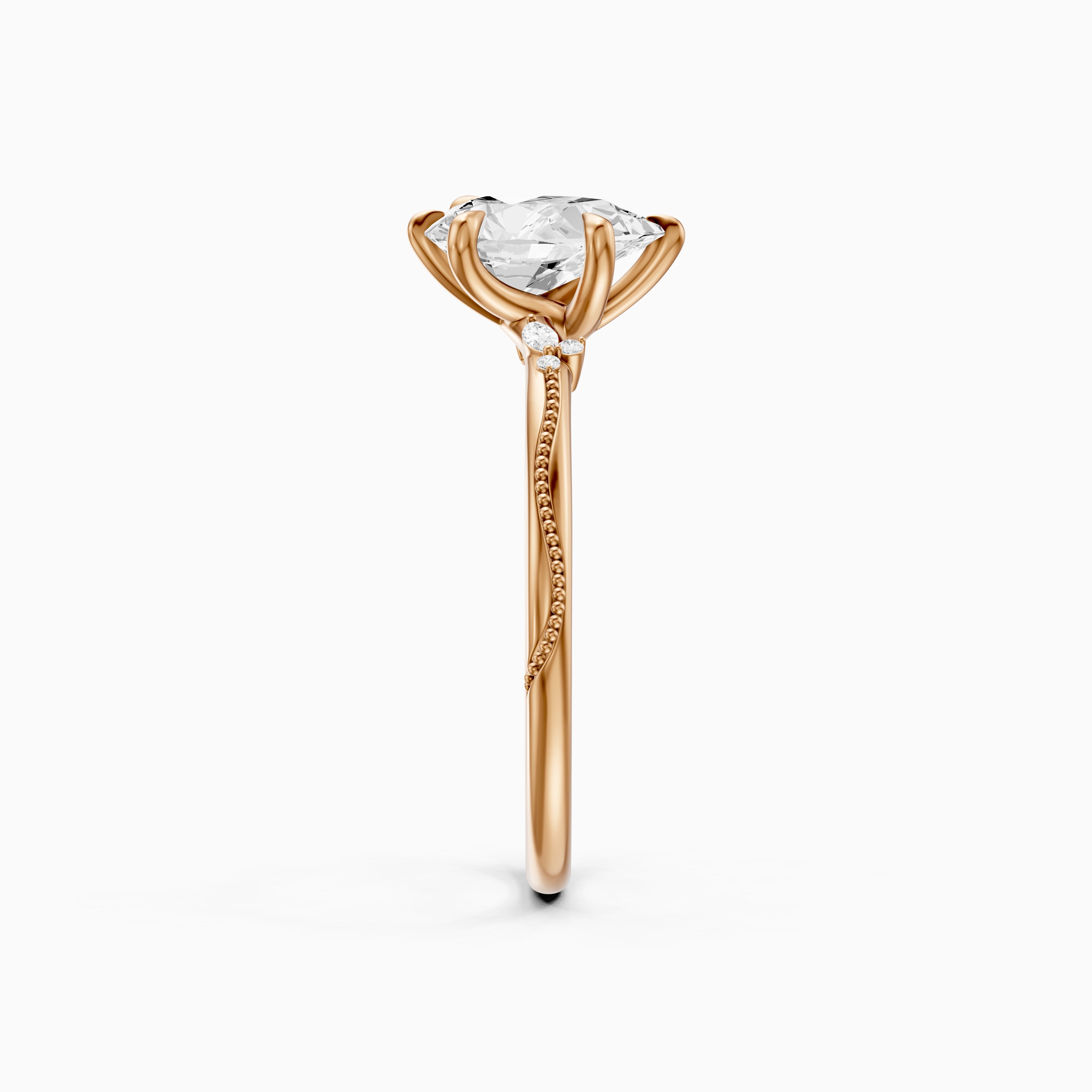 Cecilia Pear Cut Side Stone Moissanite Diamond Ring with Milgrain Band