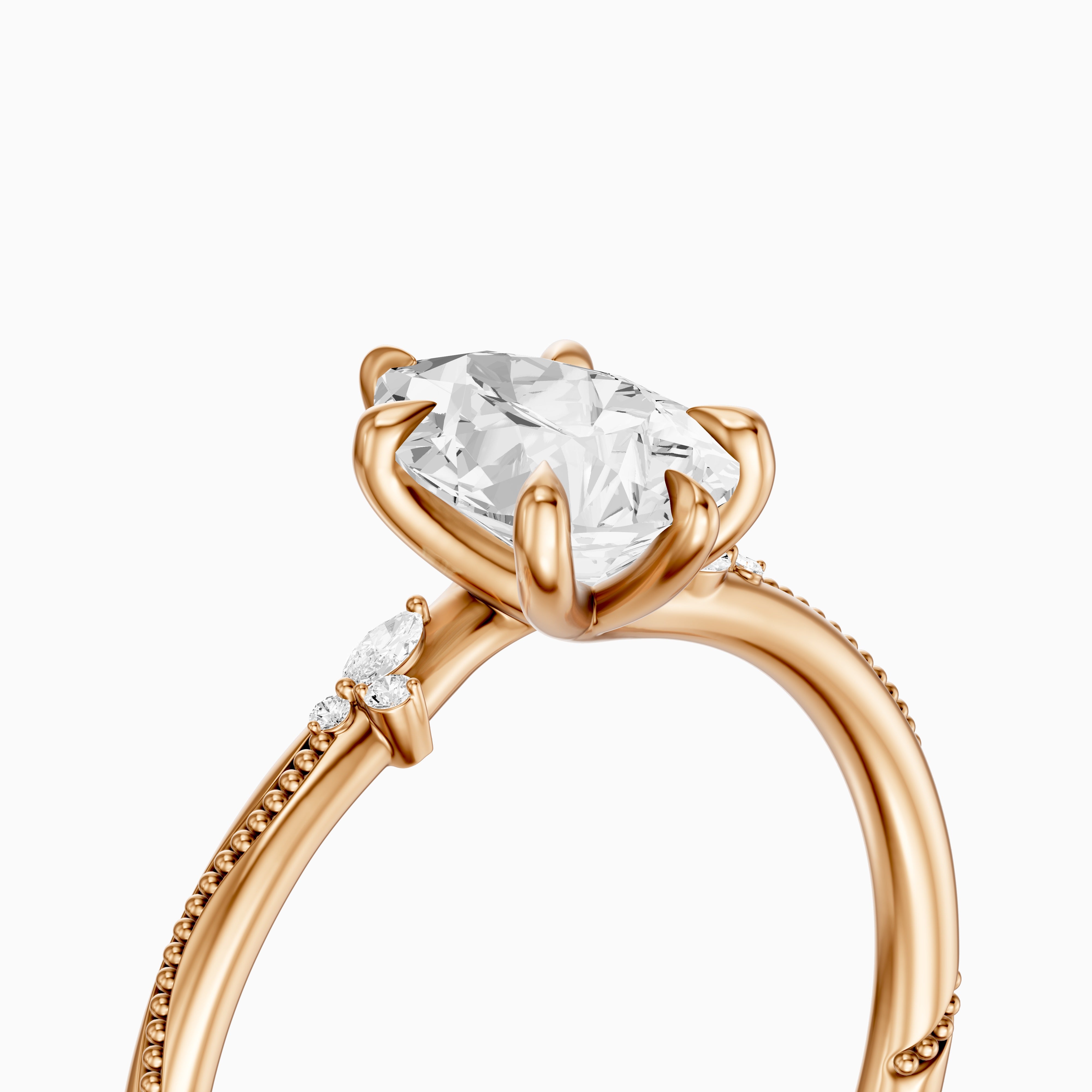 Cecilia Pear Cut Side Stone Moissanite Diamond Ring with Milgrain Band