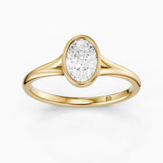 Ember Oval Cut Lab Grown Diamond Ring in Bezel Set Split Shank Style
