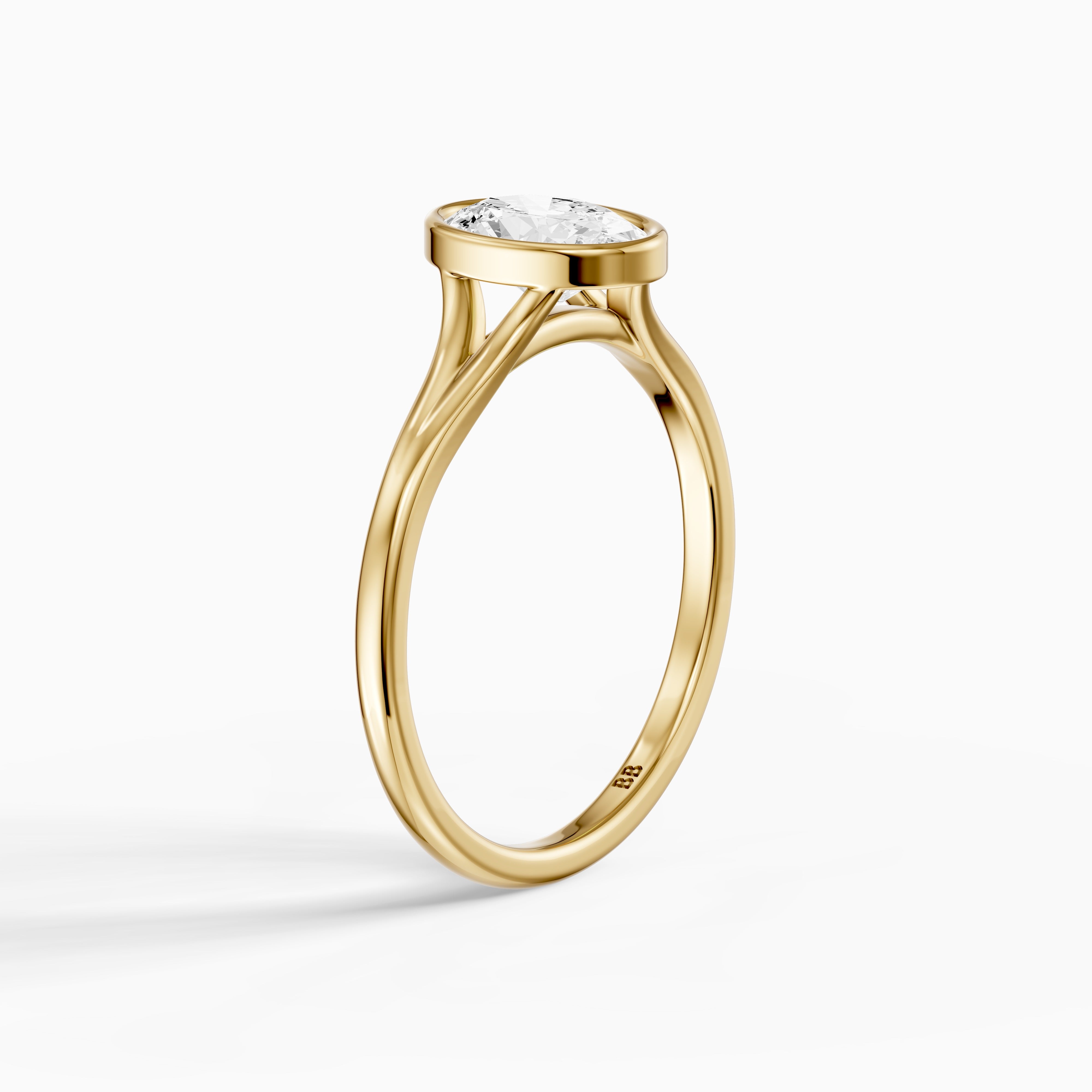 Ember Oval Cut Lab Grown Diamond Ring in Bezel Set Split Shank Style